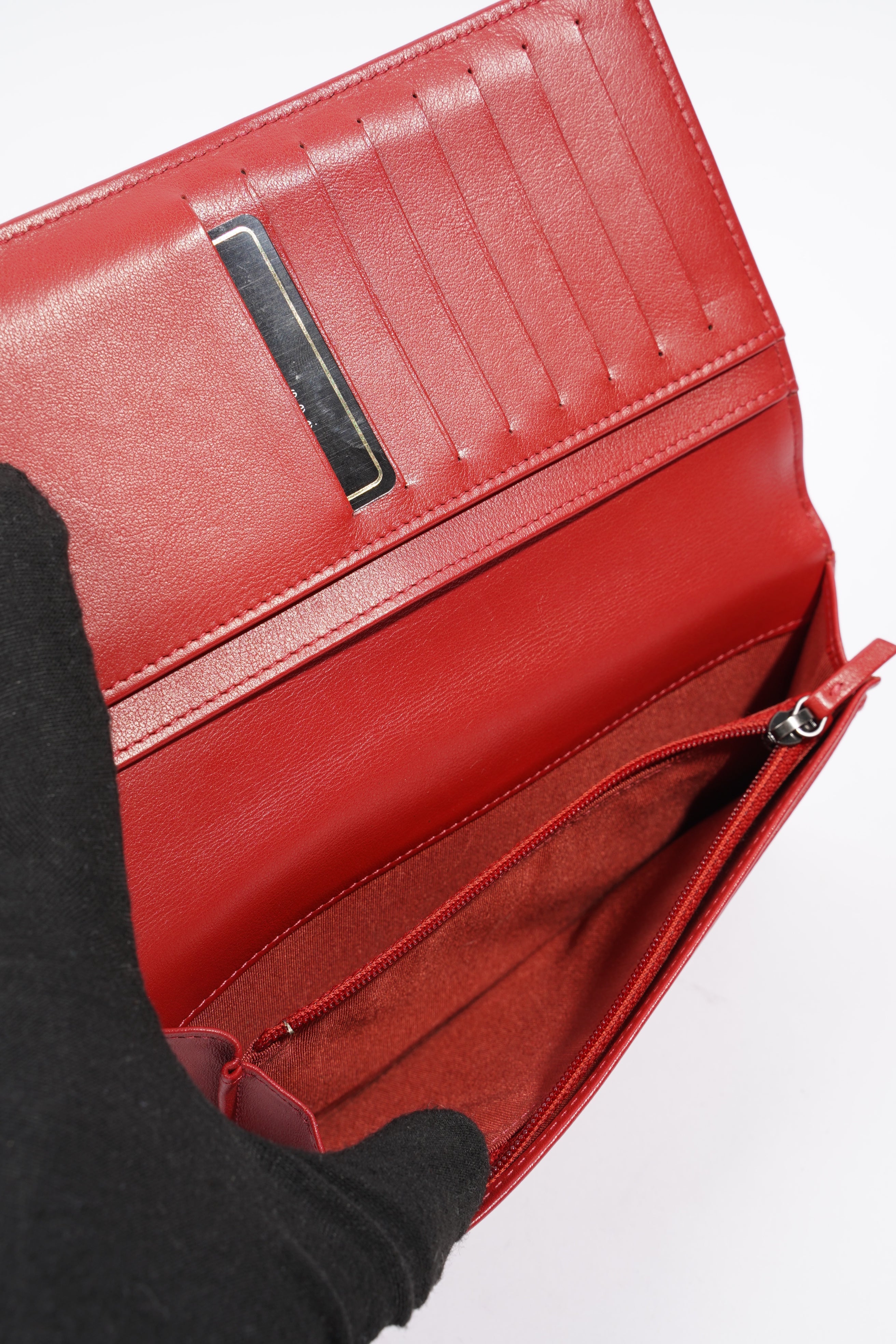 Chanel Quilted Boy Yen Wallet Red Lambskin Leather
