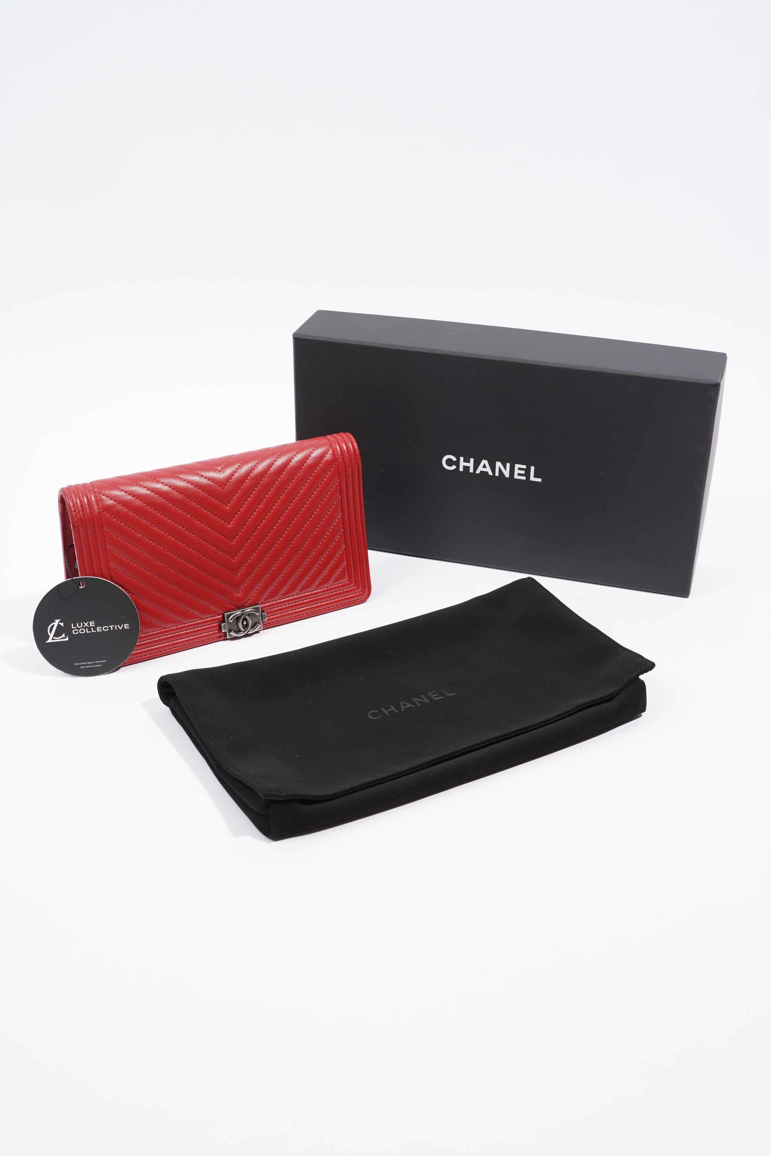 Chanel Quilted Boy Yen Wallet Red Lambskin Leather