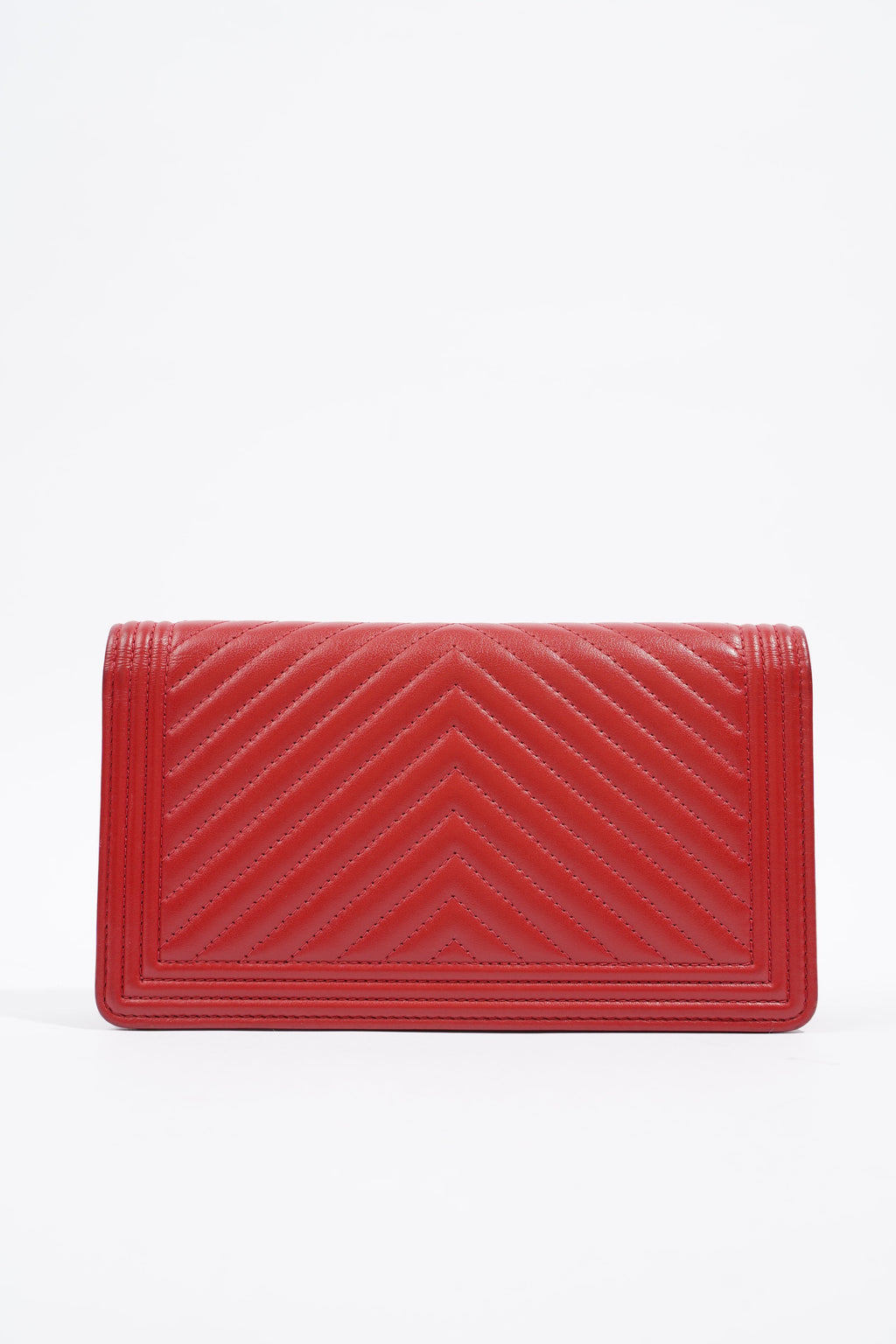 Chanel Quilted Boy Yen Wallet Red Lambskin Leather
