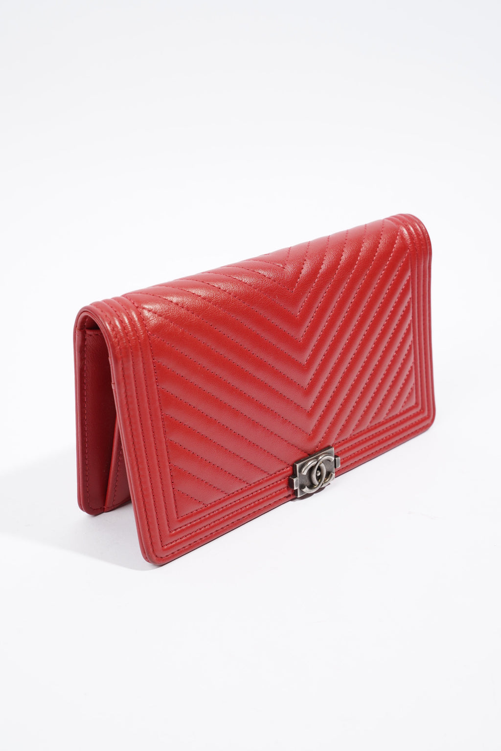 Chanel Quilted Boy Yen Wallet Red Lambskin Leather