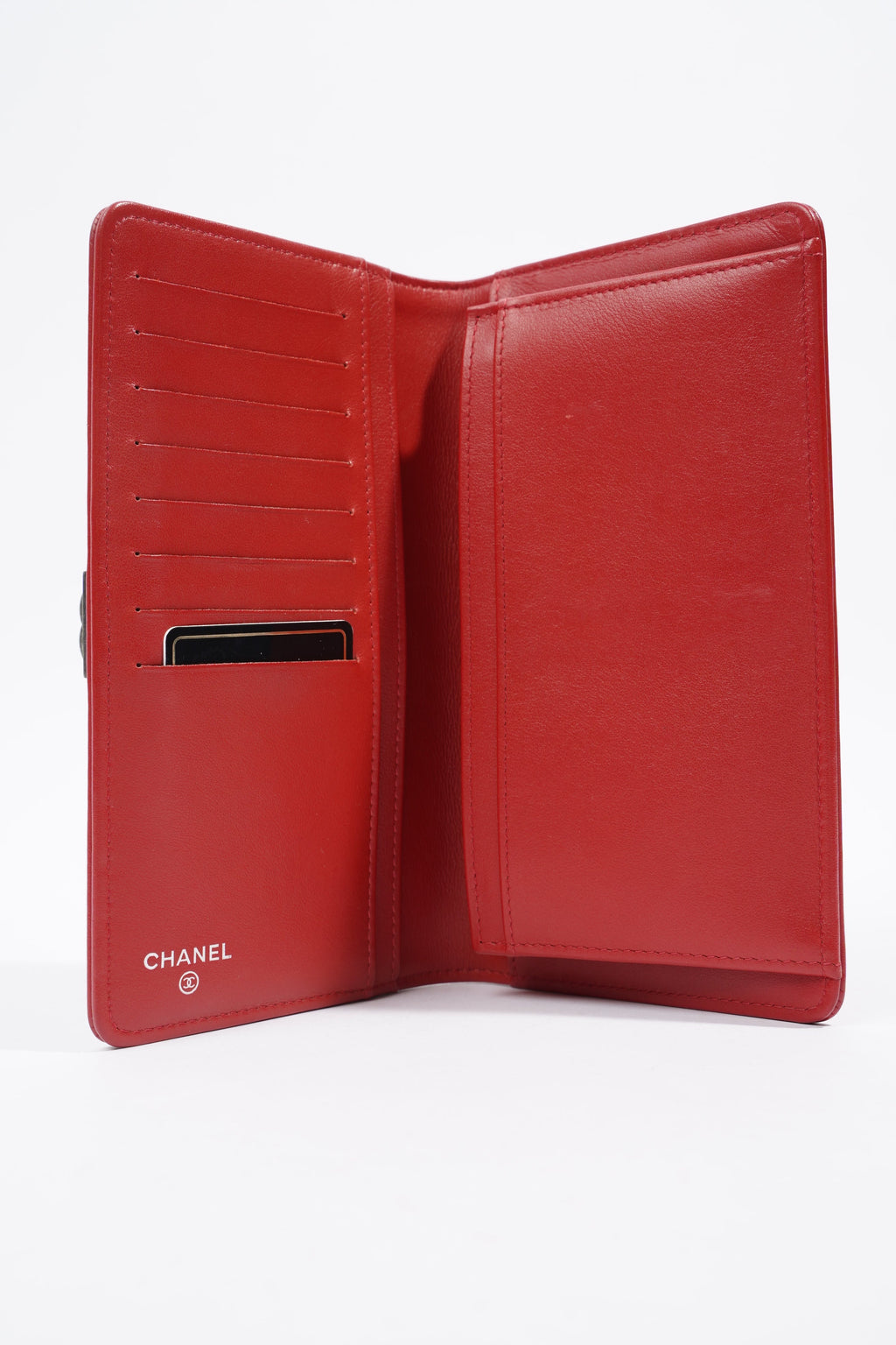 Chanel Quilted Boy Yen Wallet Red Lambskin Leather