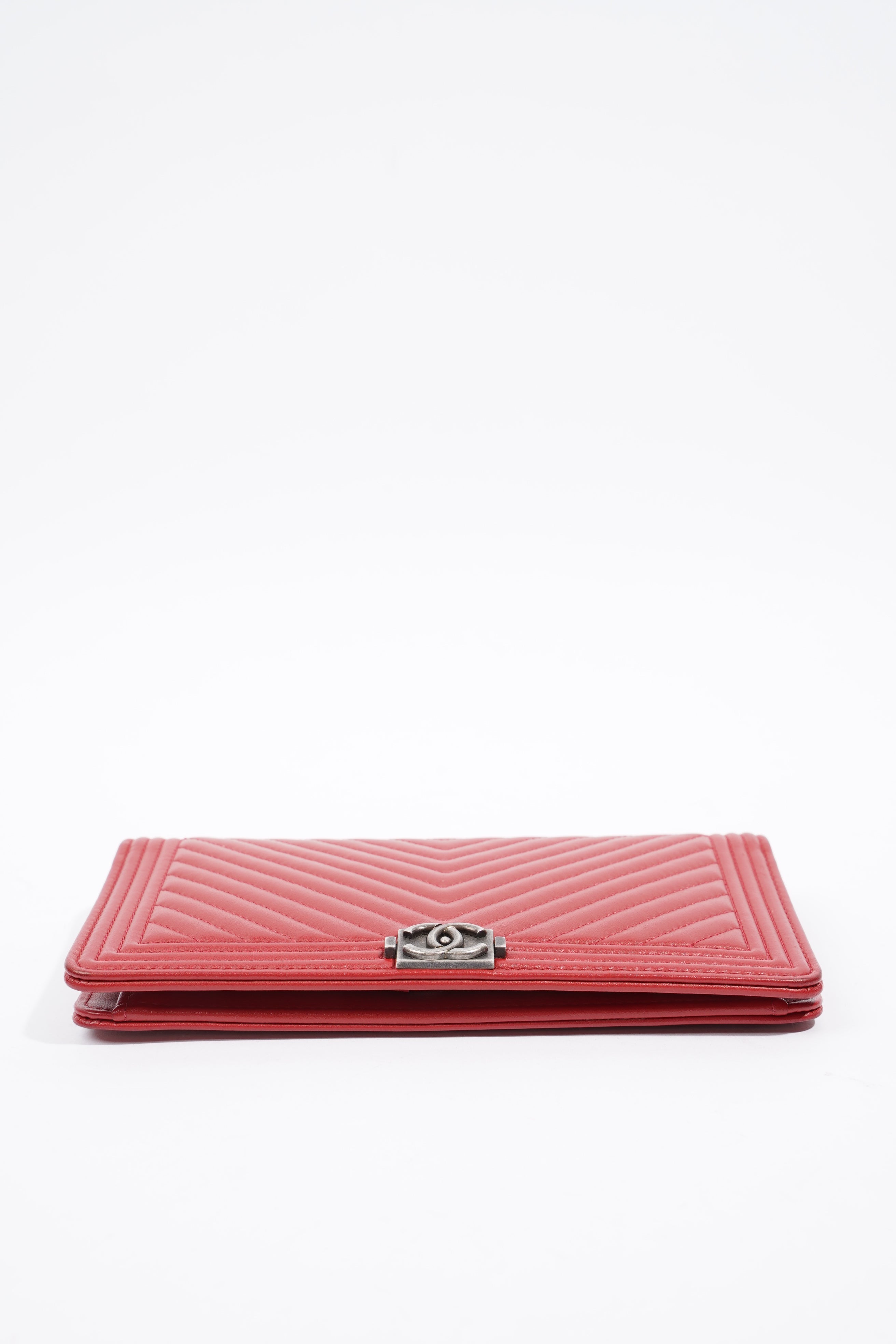 Chanel Quilted Boy Yen Wallet Red Lambskin Leather