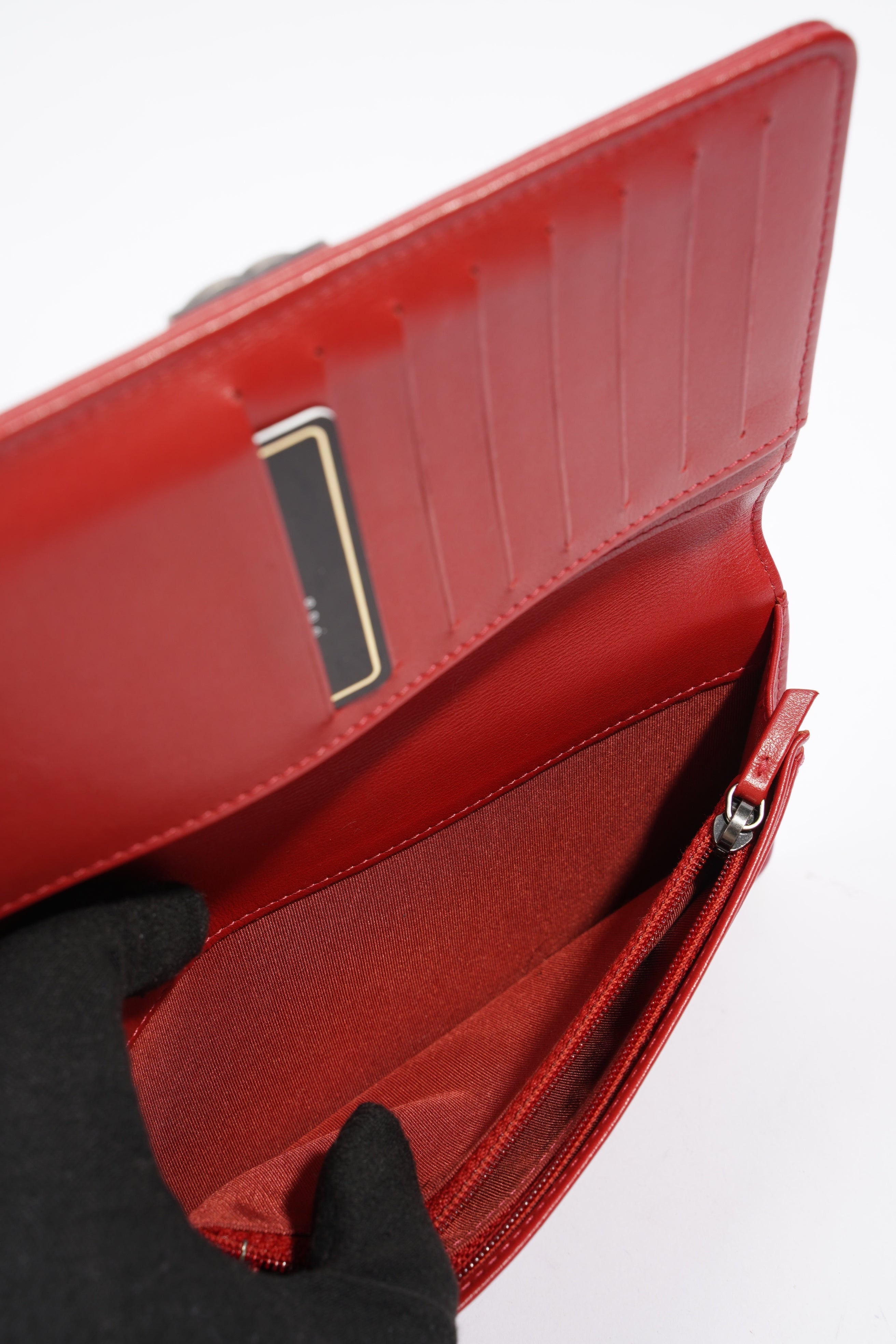 Chanel Quilted Boy Yen Wallet Red Lambskin Leather