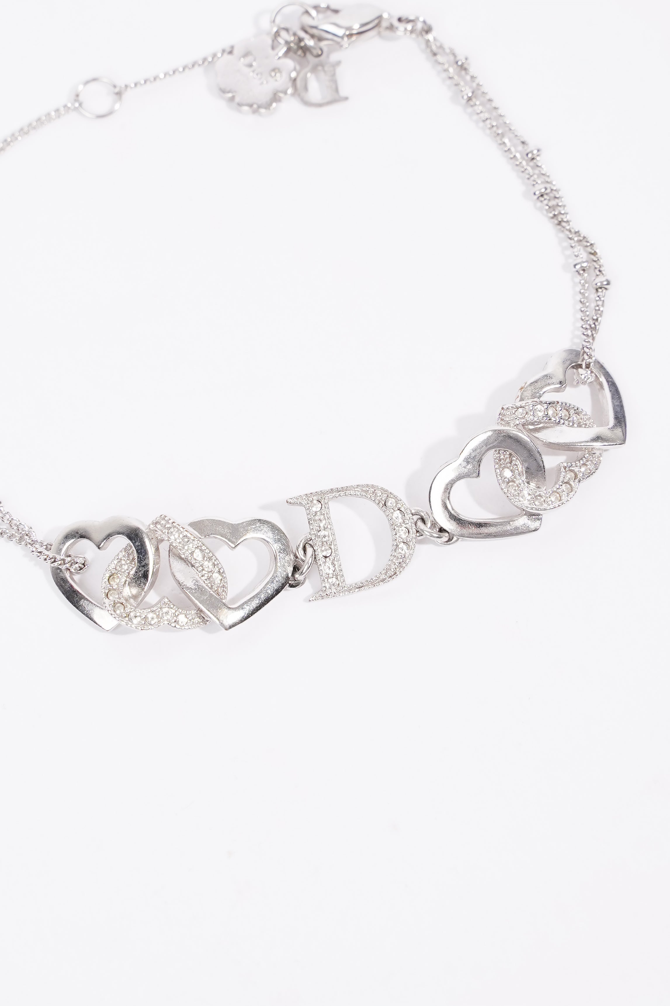 Christian Dior Dior Interlocking Silver Crystal Heart Bracelet Silver Base Metal 20cm