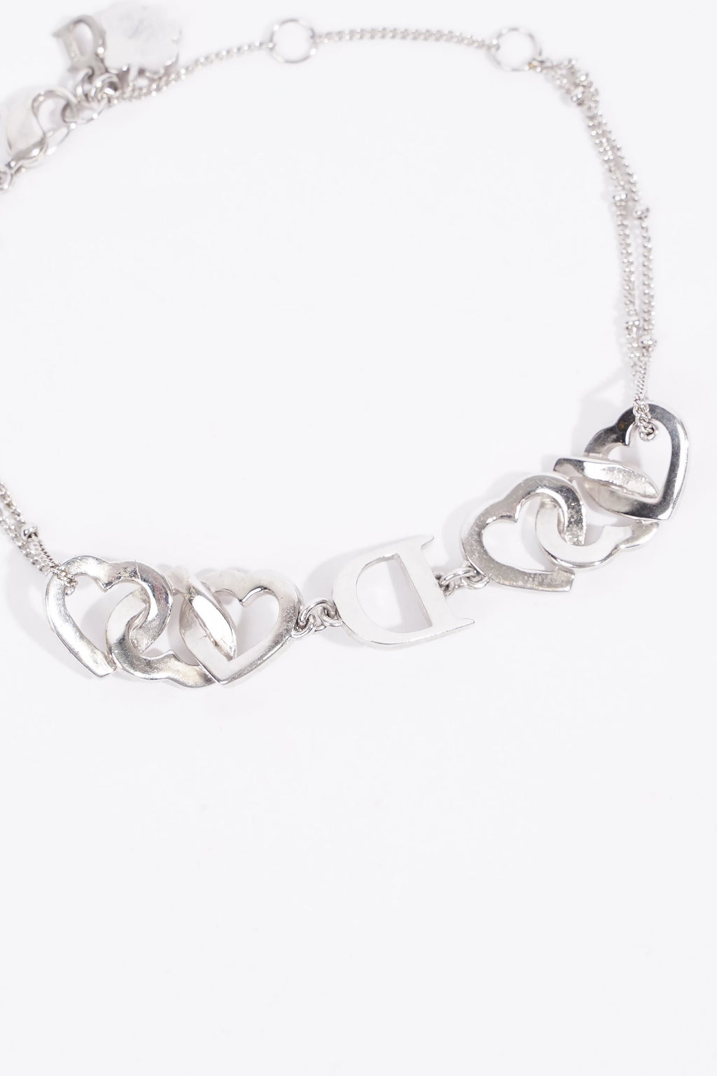 Christian Dior Dior Interlocking Silver Crystal Heart Bracelet Silver Base Metal 20cm