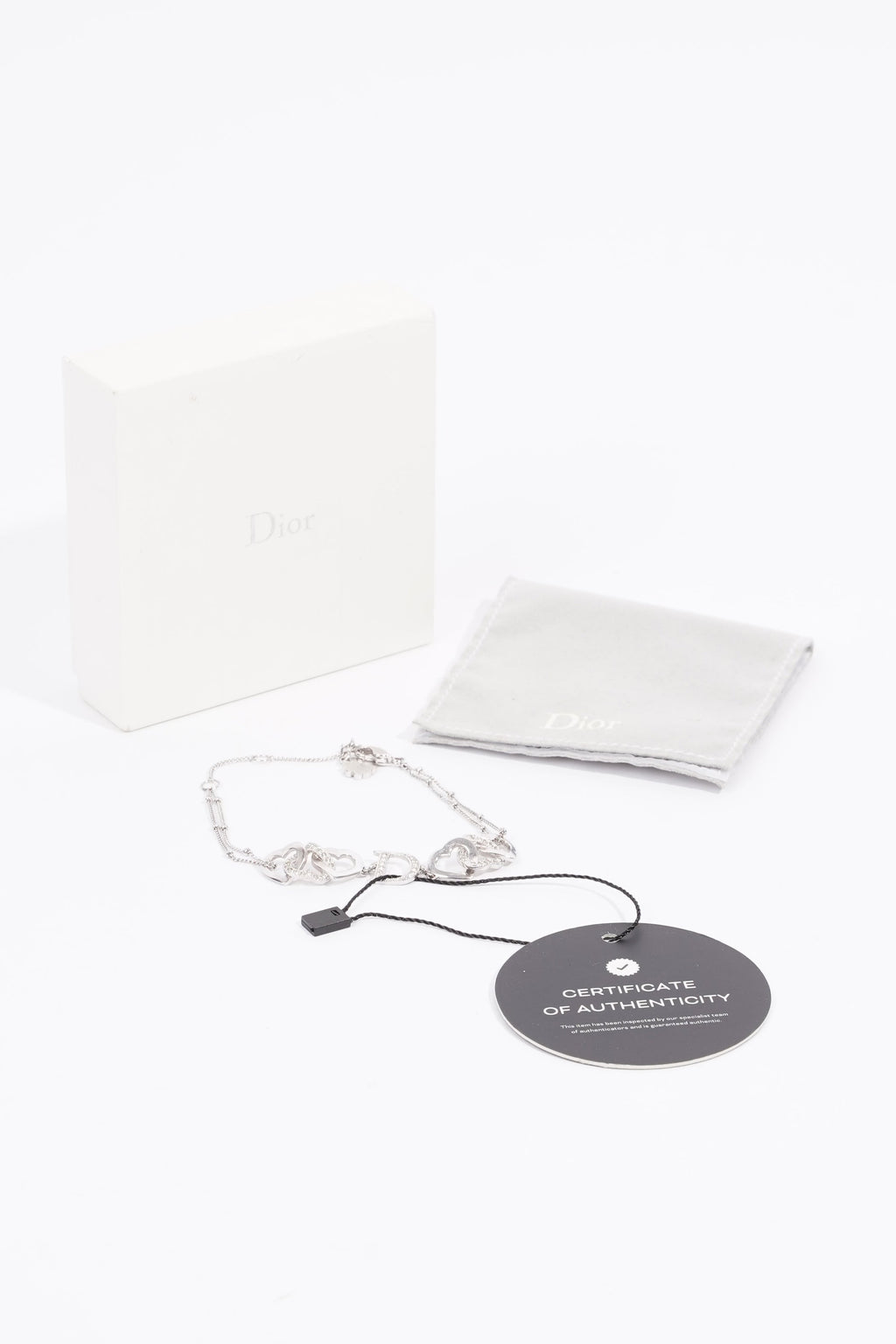 Christian Dior Dior Interlocking Silver Crystal Heart Bracelet Silver Base Metal 20cm