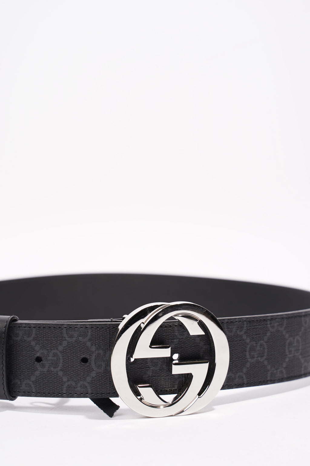 Gucci GG Supreme Belt With G Buckle Black / Grey Canvas 85cm 34'