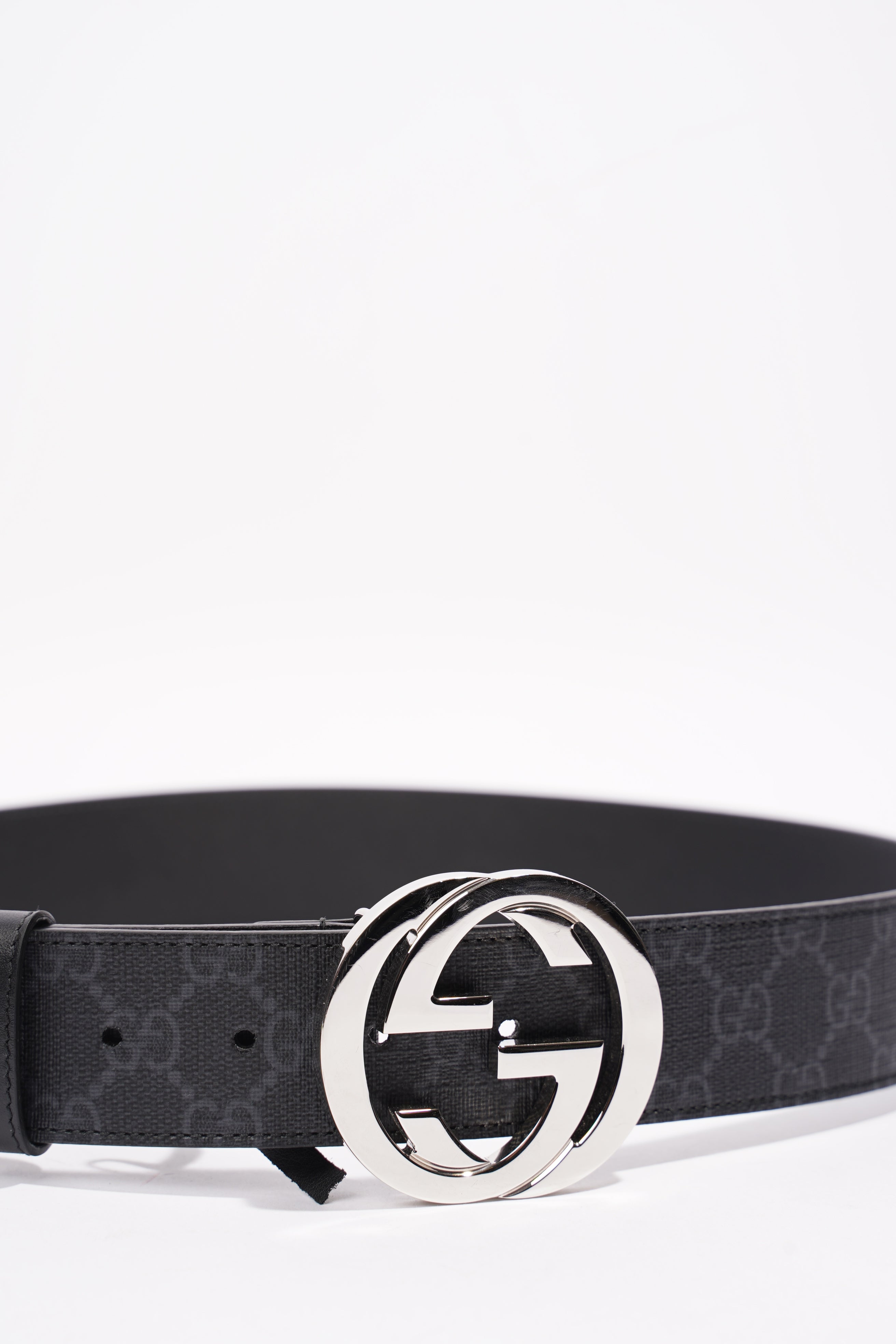 Gucci GG Supreme Belt With G Buckle Black / Grey Canvas 85cm 34'