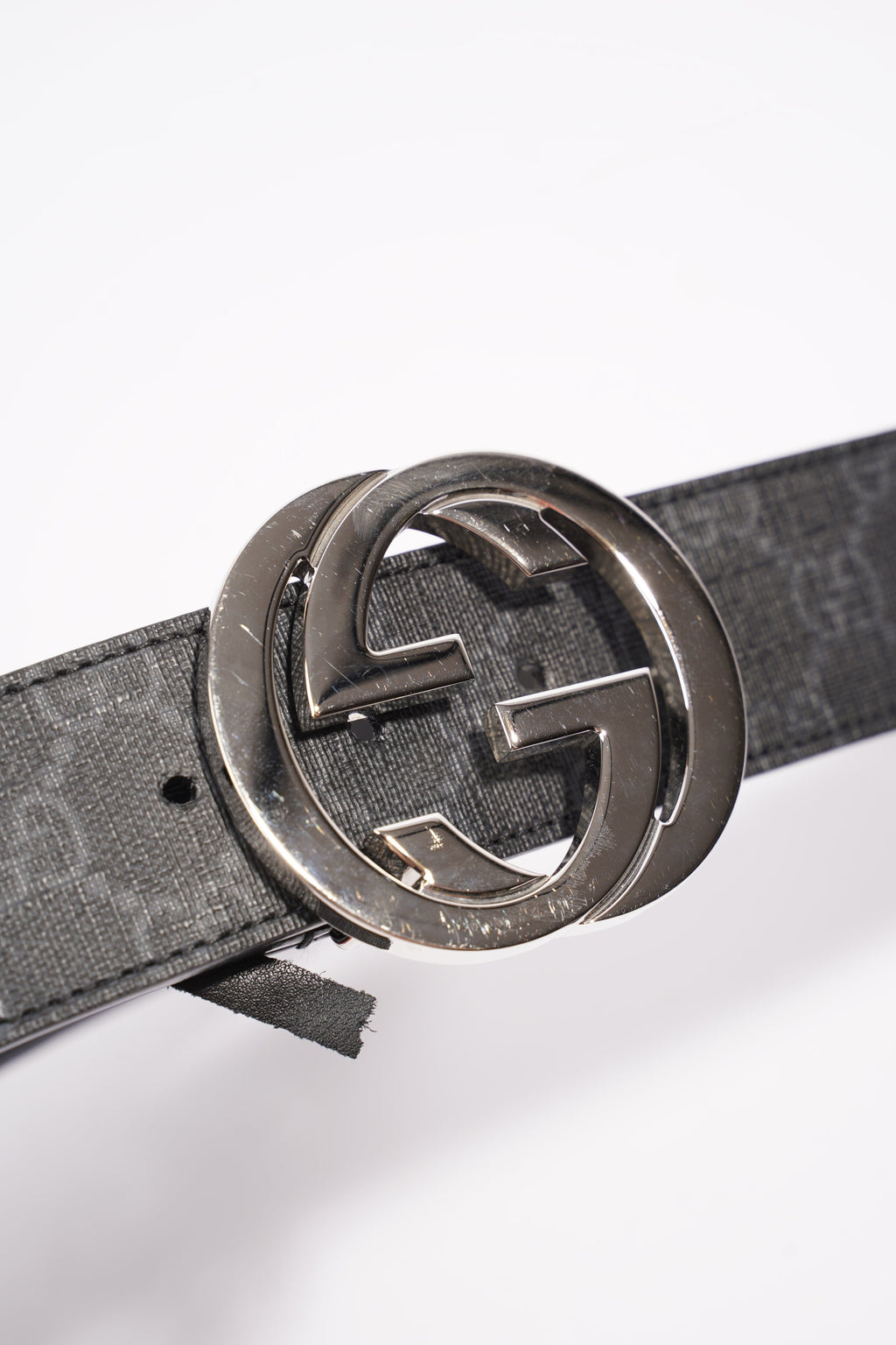 Gucci GG Supreme Belt With G Buckle Black / Grey Canvas 85cm 34'