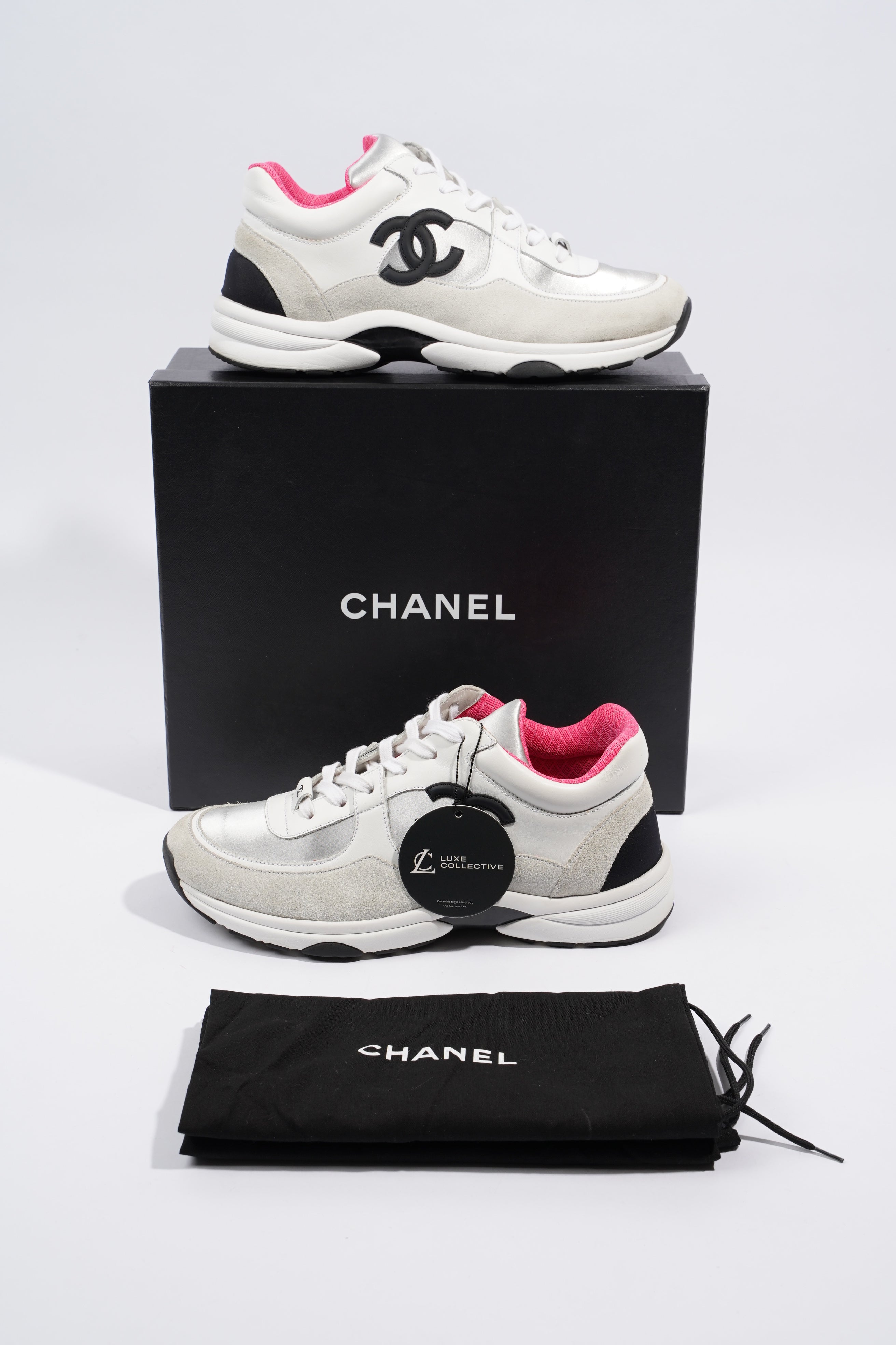 Chanel CC Logo Sneaker White / Silver / Black Suede EU 38.5 UK 5.5