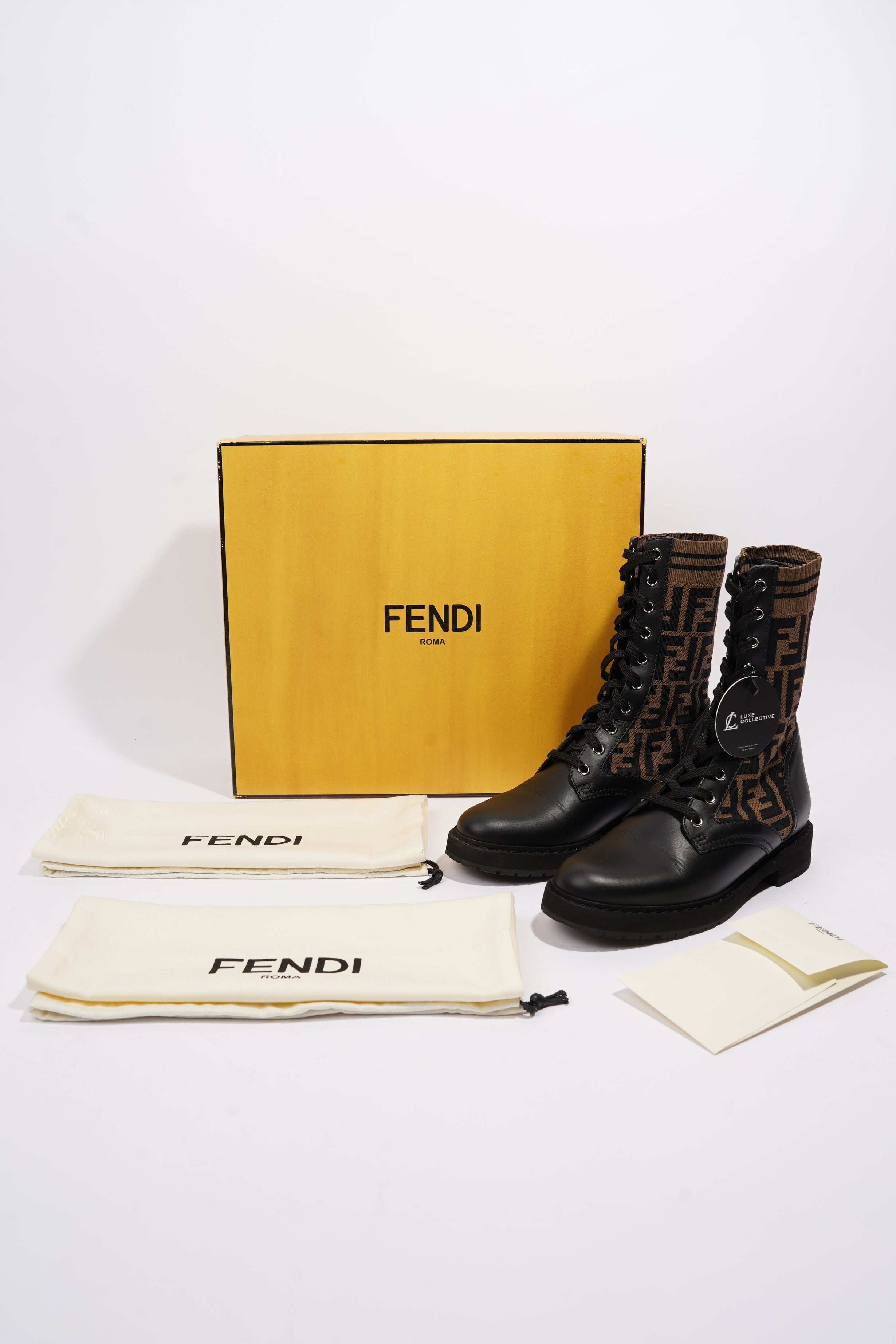 Fendi Rockoko Boots Black / Brown Cotton EU 37 UK 4