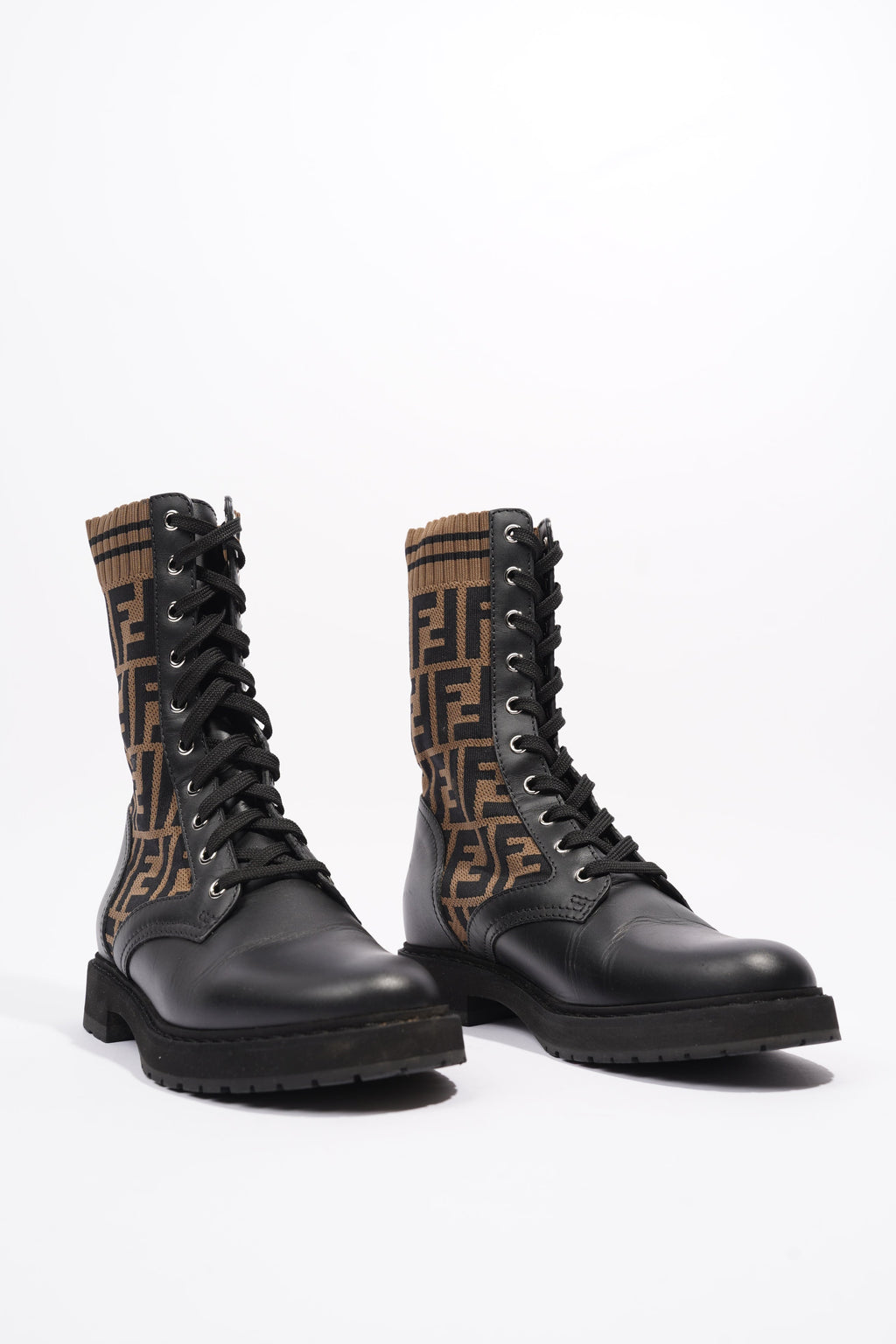 Fendi Rockoko Boots Black / Brown Cotton EU 37 UK 4