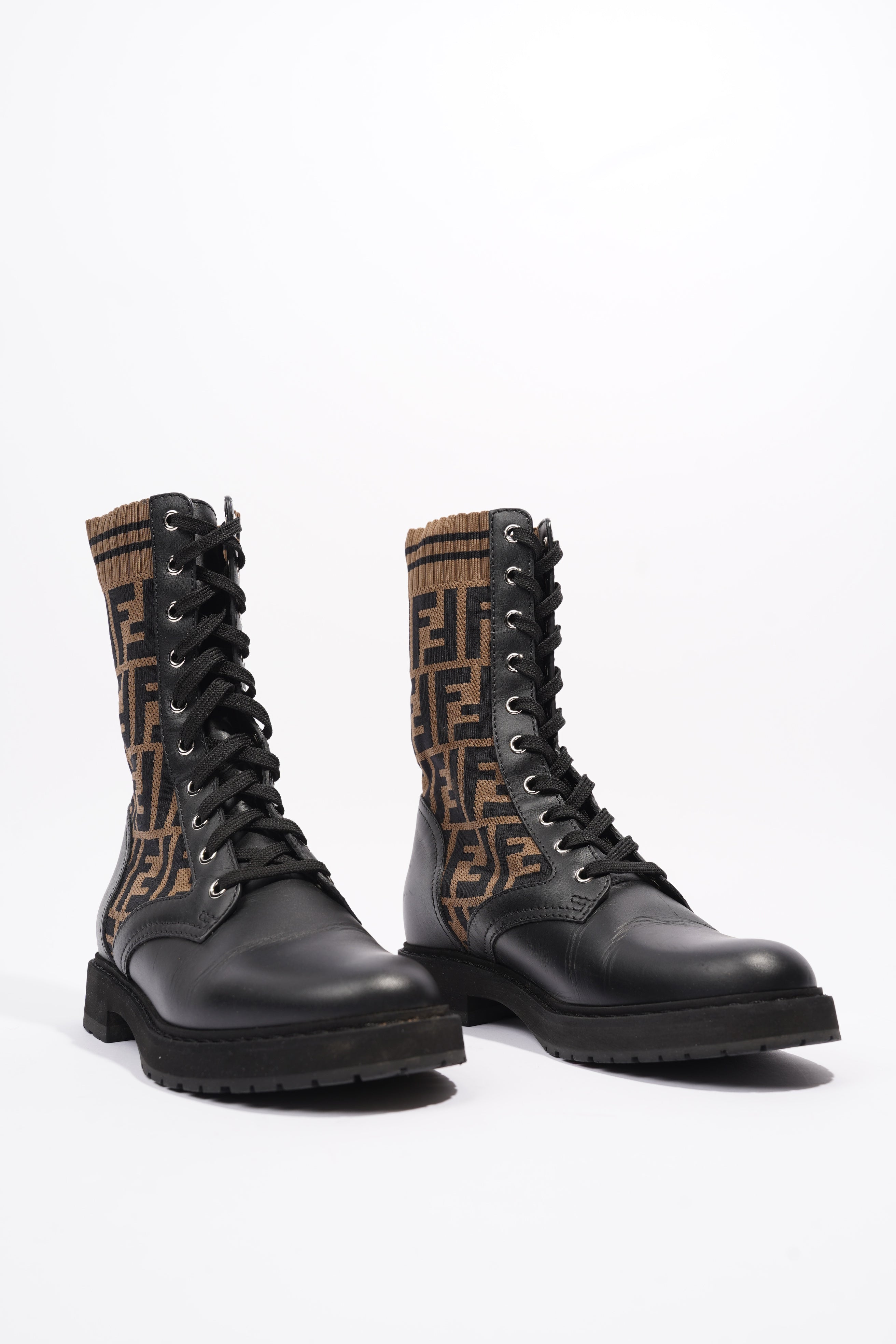 Fendi Rockoko Boots Black / Brown Cotton EU 37 UK 4