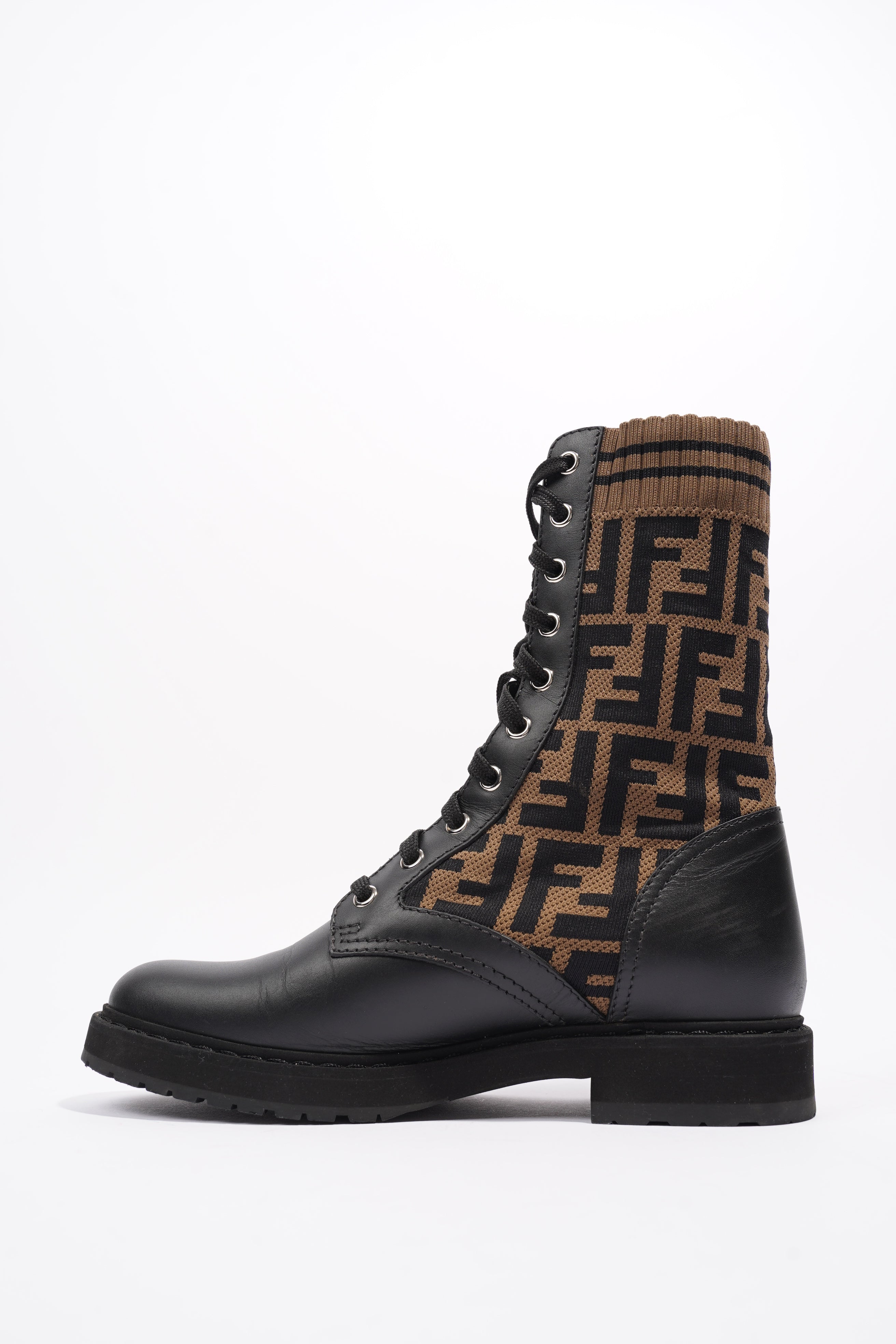 Fendi Rockoko Boots Black / Brown Cotton EU 37 UK 4