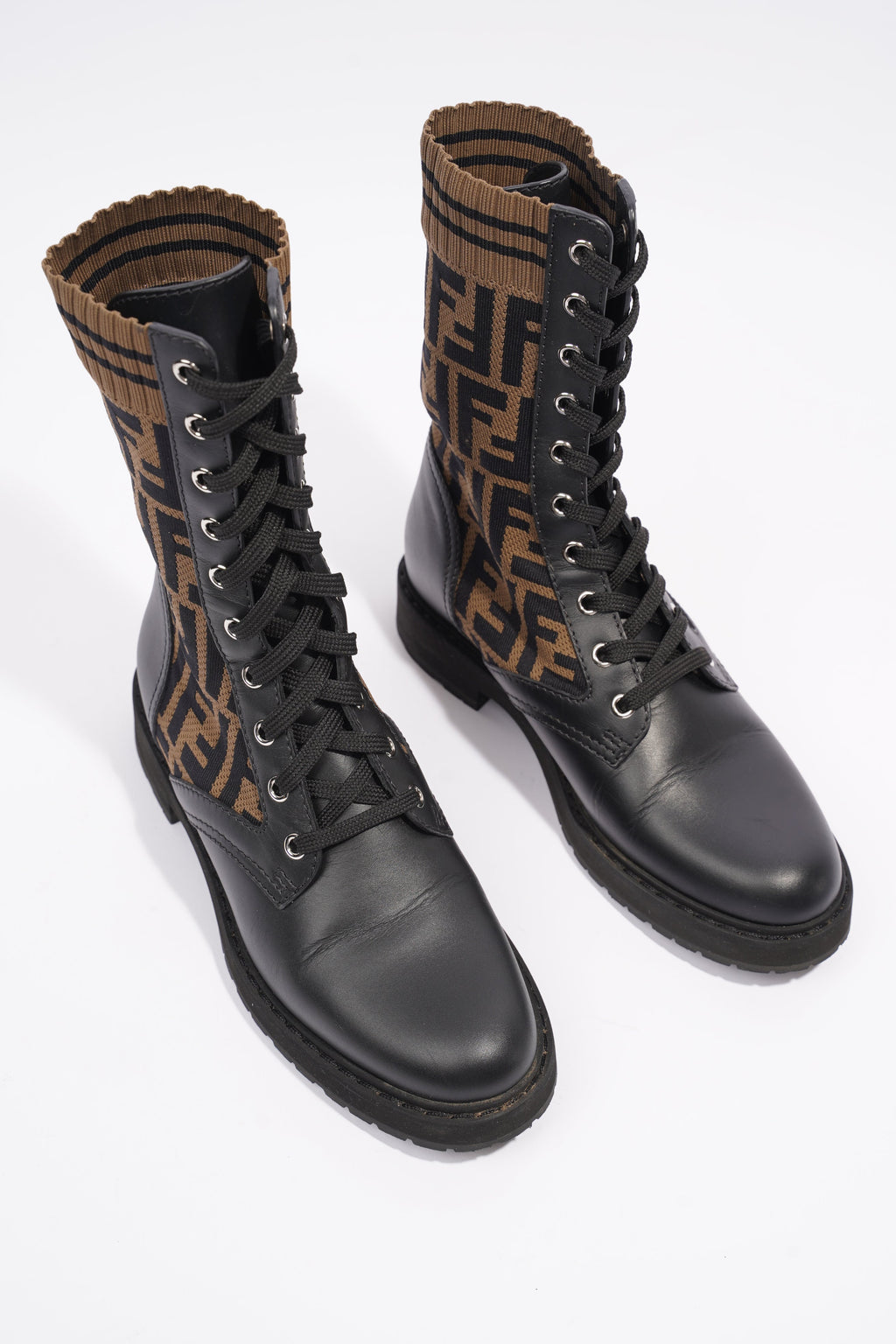 Fendi Rockoko Boots Black / Brown Cotton EU 37 UK 4