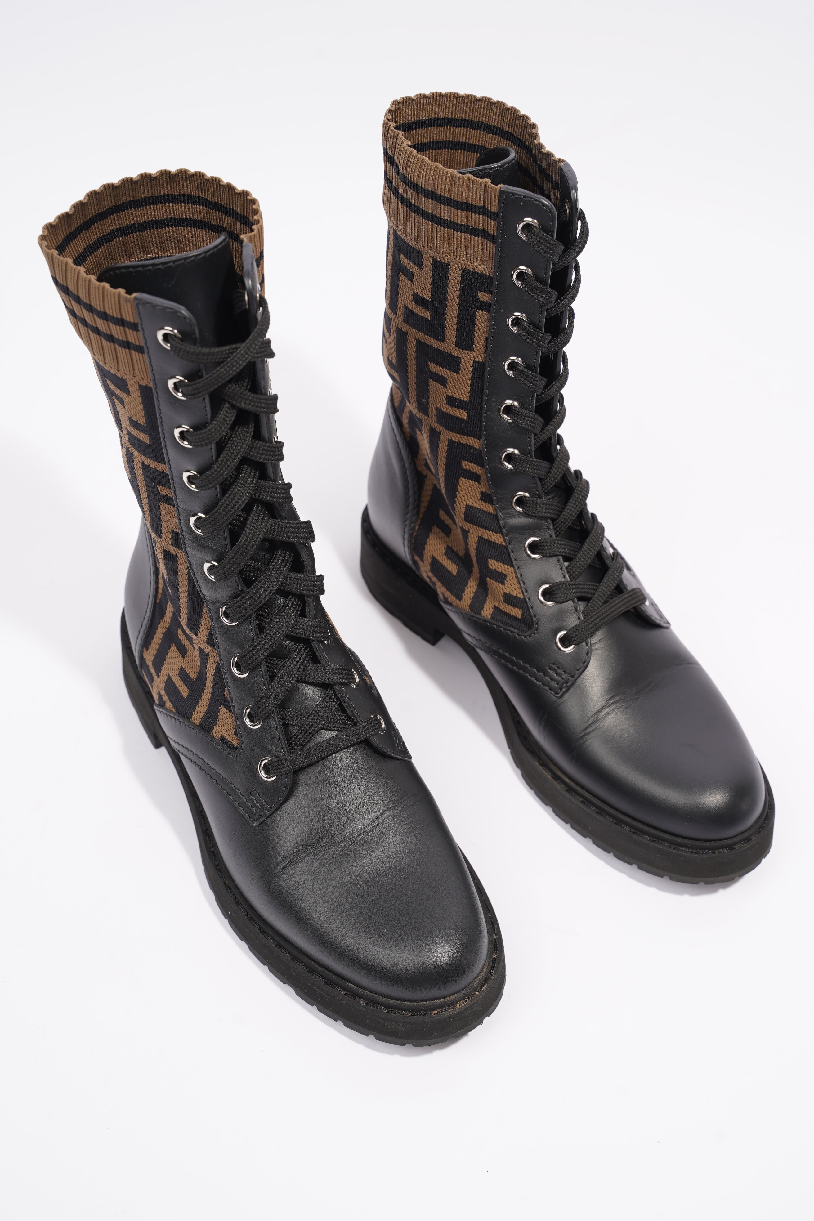 Fendi Rockoko Boots Black / Brown Cotton EU 37 UK 4