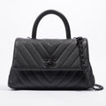 Chanel Chevron Coco Top Handle Flap Black Caviar Leather Small