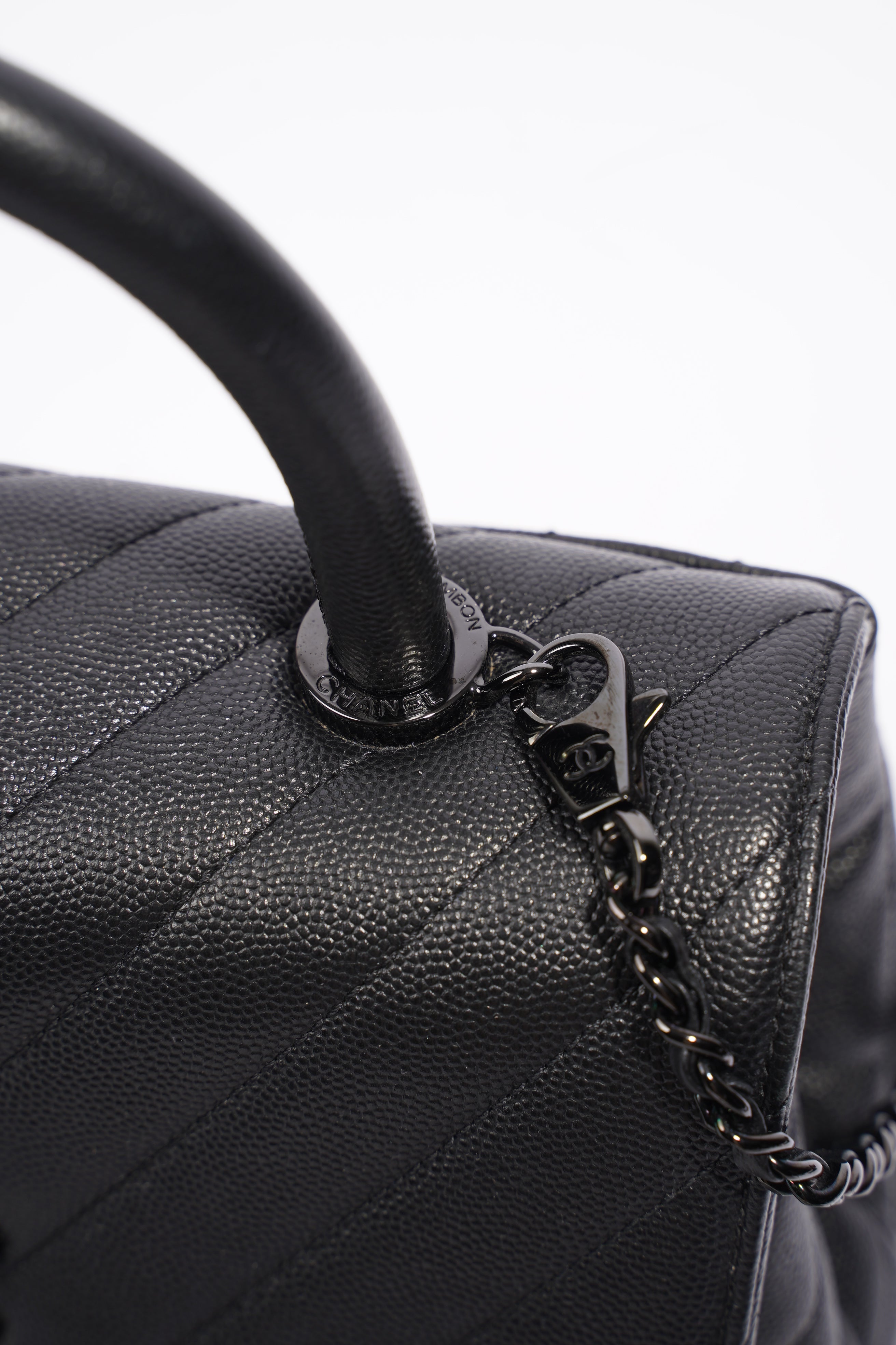 Chanel Chevron Coco Top Handle Flap Black Caviar Leather Small