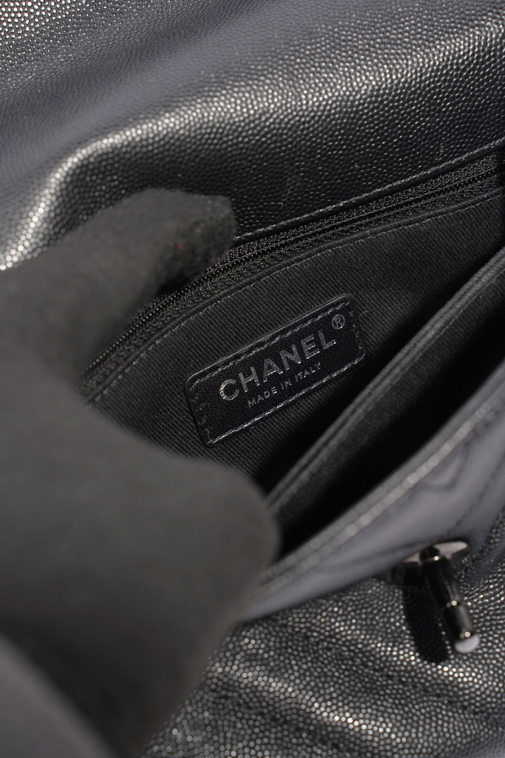 Chanel Chevron Coco Top Handle Flap Black Caviar Leather Small