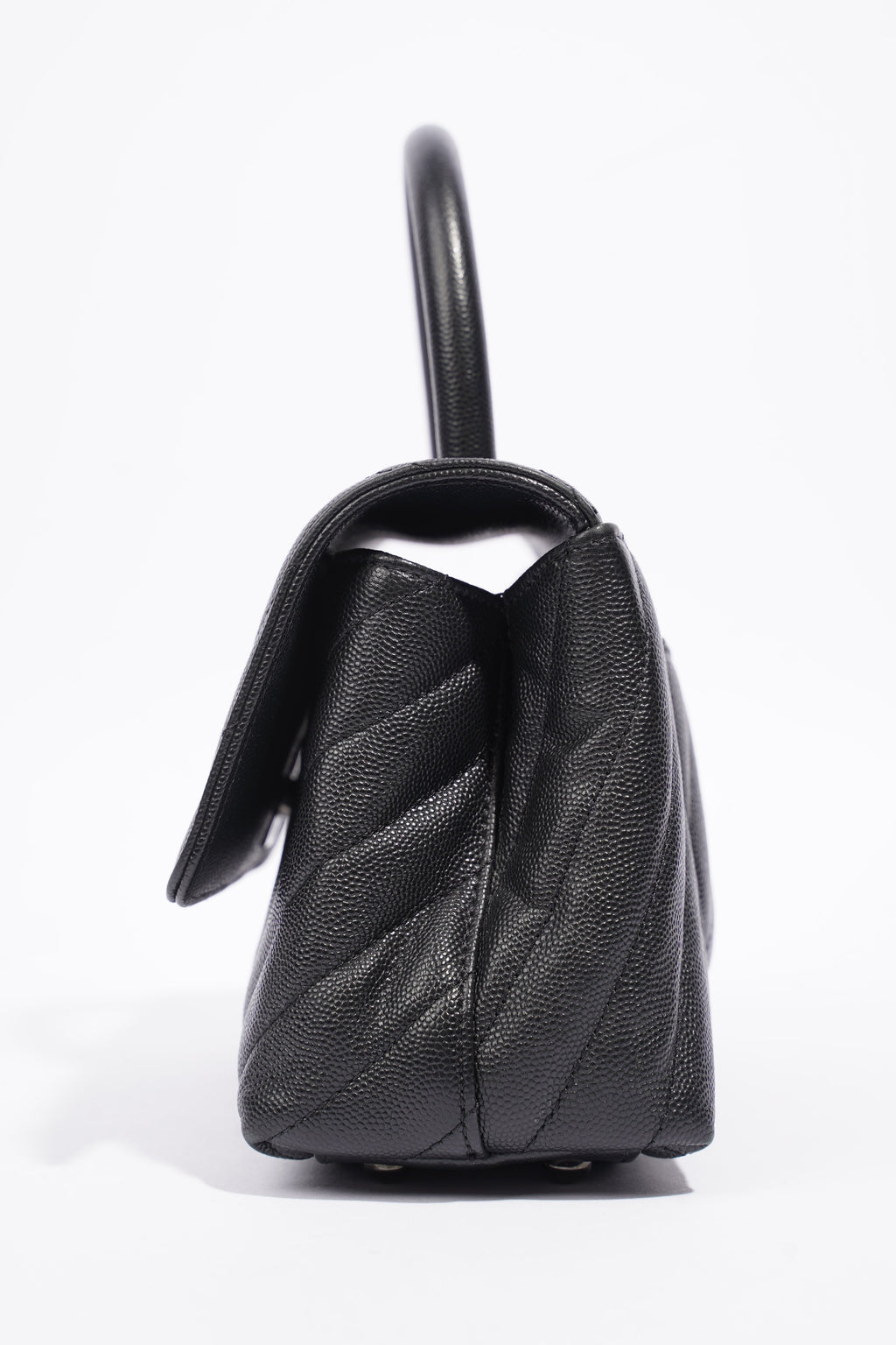 Chanel Chevron Coco Top Handle Flap Black Caviar Leather Small