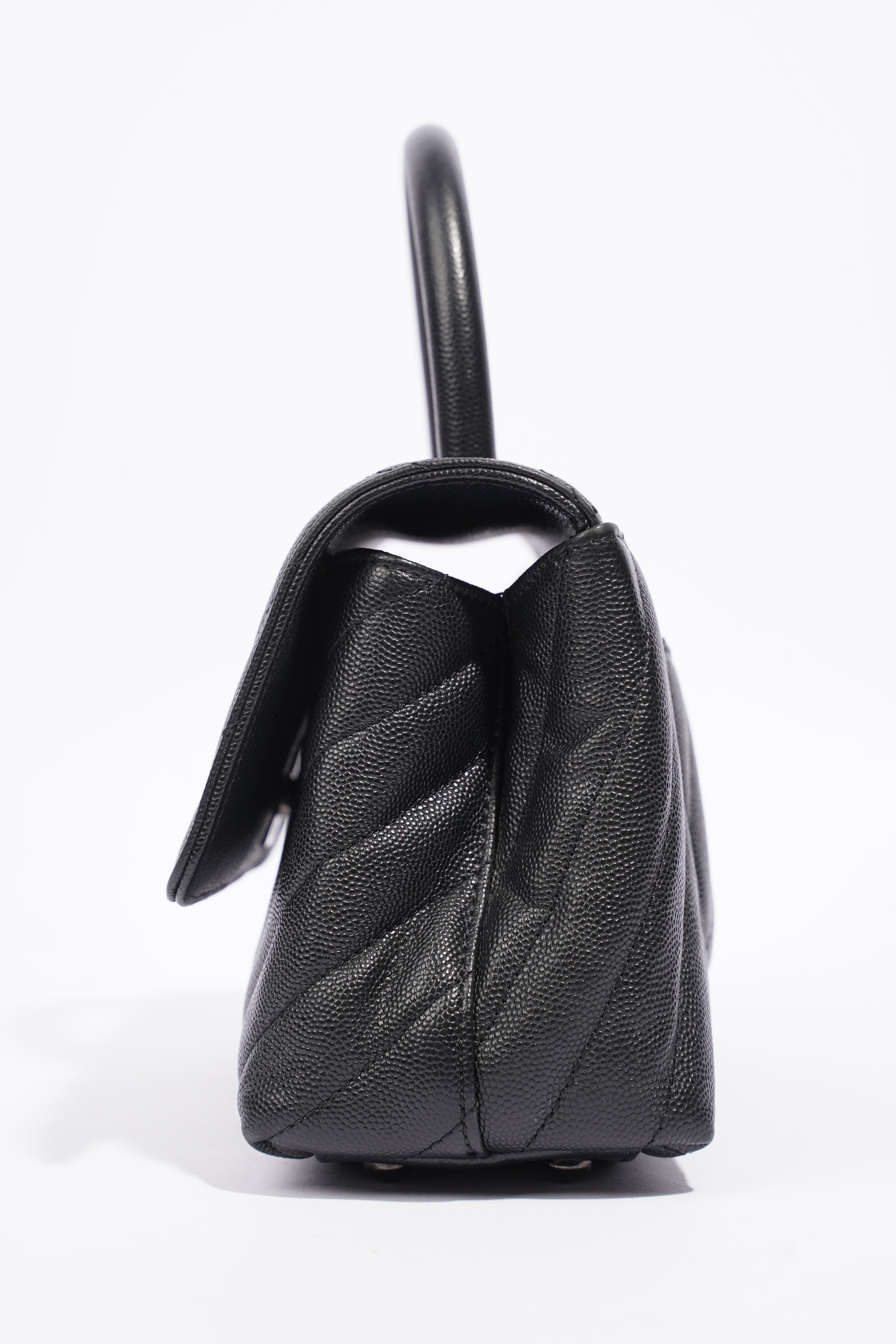 Chanel Chevron Coco Top Handle Flap Black Caviar Leather Small