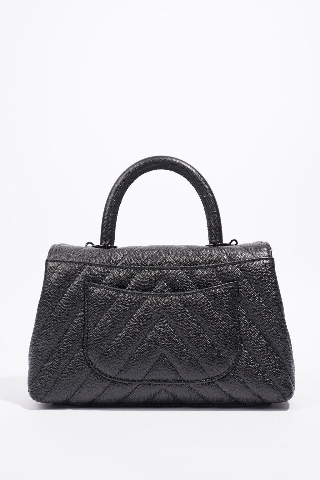Chanel Chevron Coco Top Handle Flap Black Caviar Leather Small