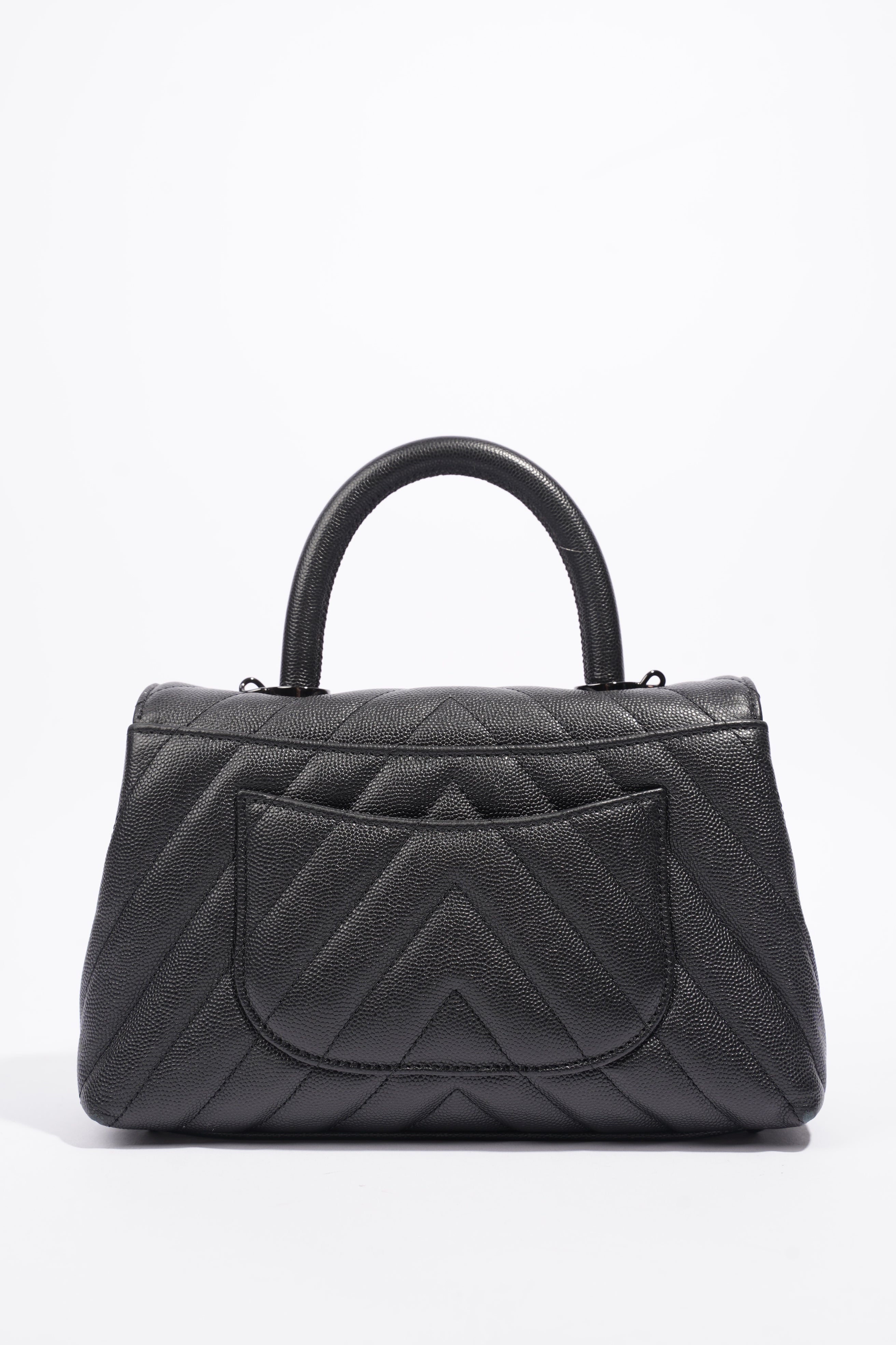 Chanel Chevron Coco Top Handle Flap Black Caviar Leather Small