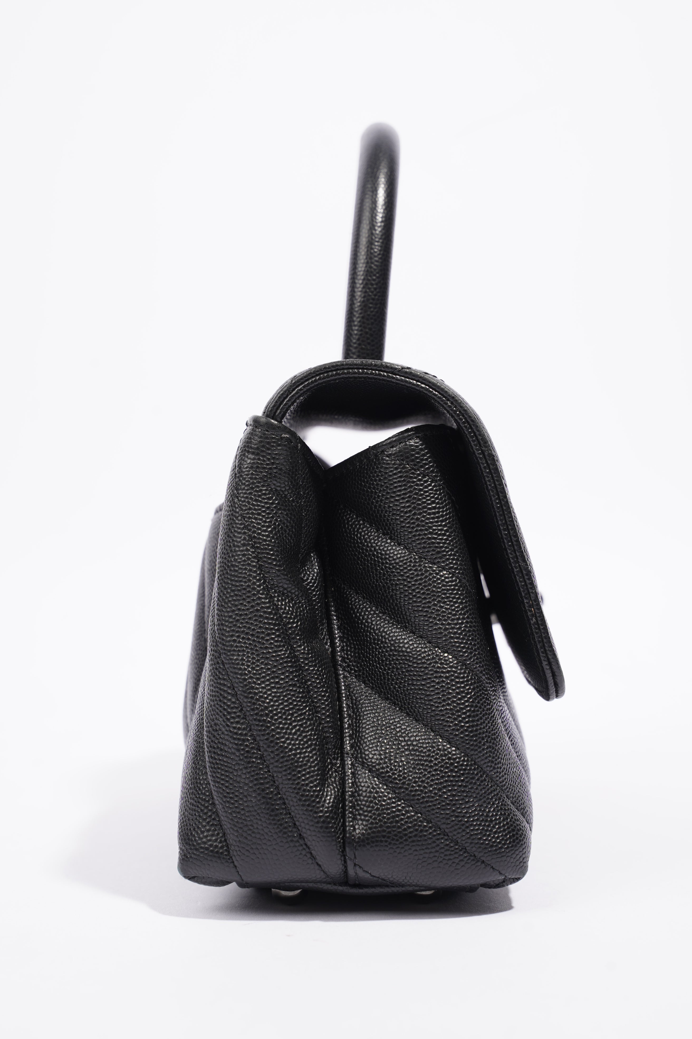 Chanel Chevron Coco Top Handle Flap Black Caviar Leather Small