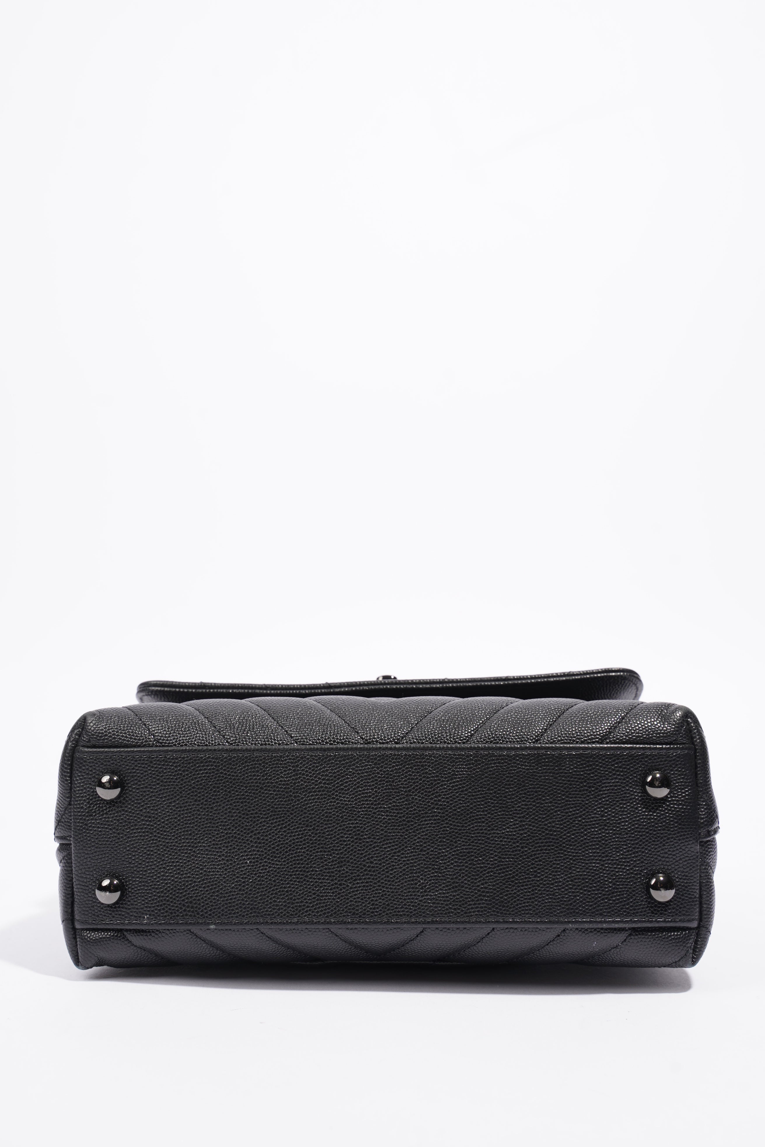 Chanel Chevron Coco Top Handle Flap Black Caviar Leather Small