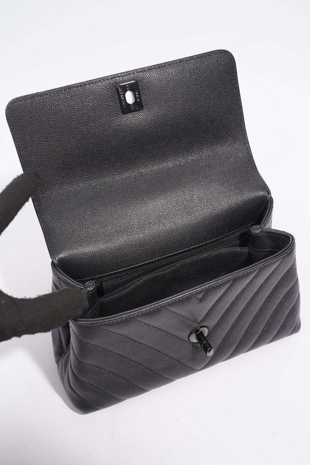 Chanel Chevron Coco Top Handle Flap Black Caviar Leather Small