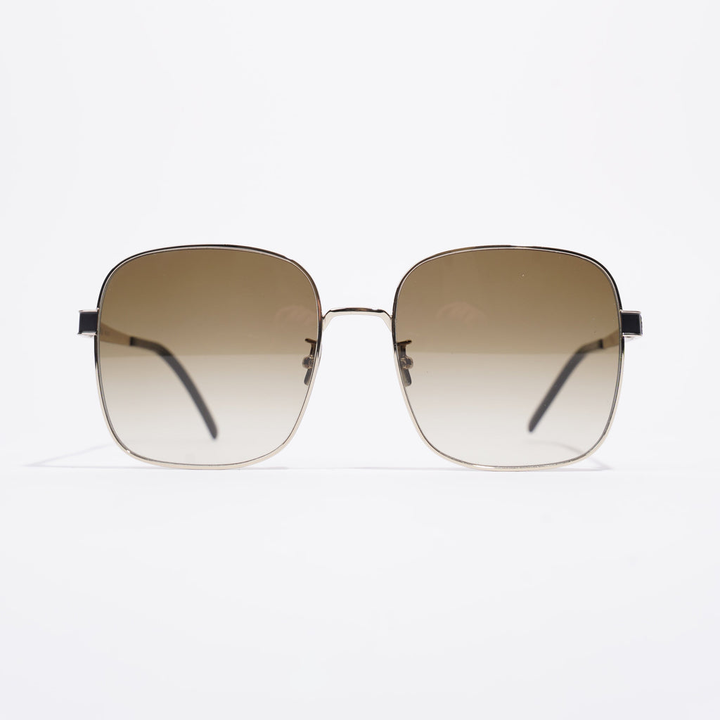 Saint Laurent Square Sunglasses Gold / Black / Brown Gradient Base Metal 60mm 19mm