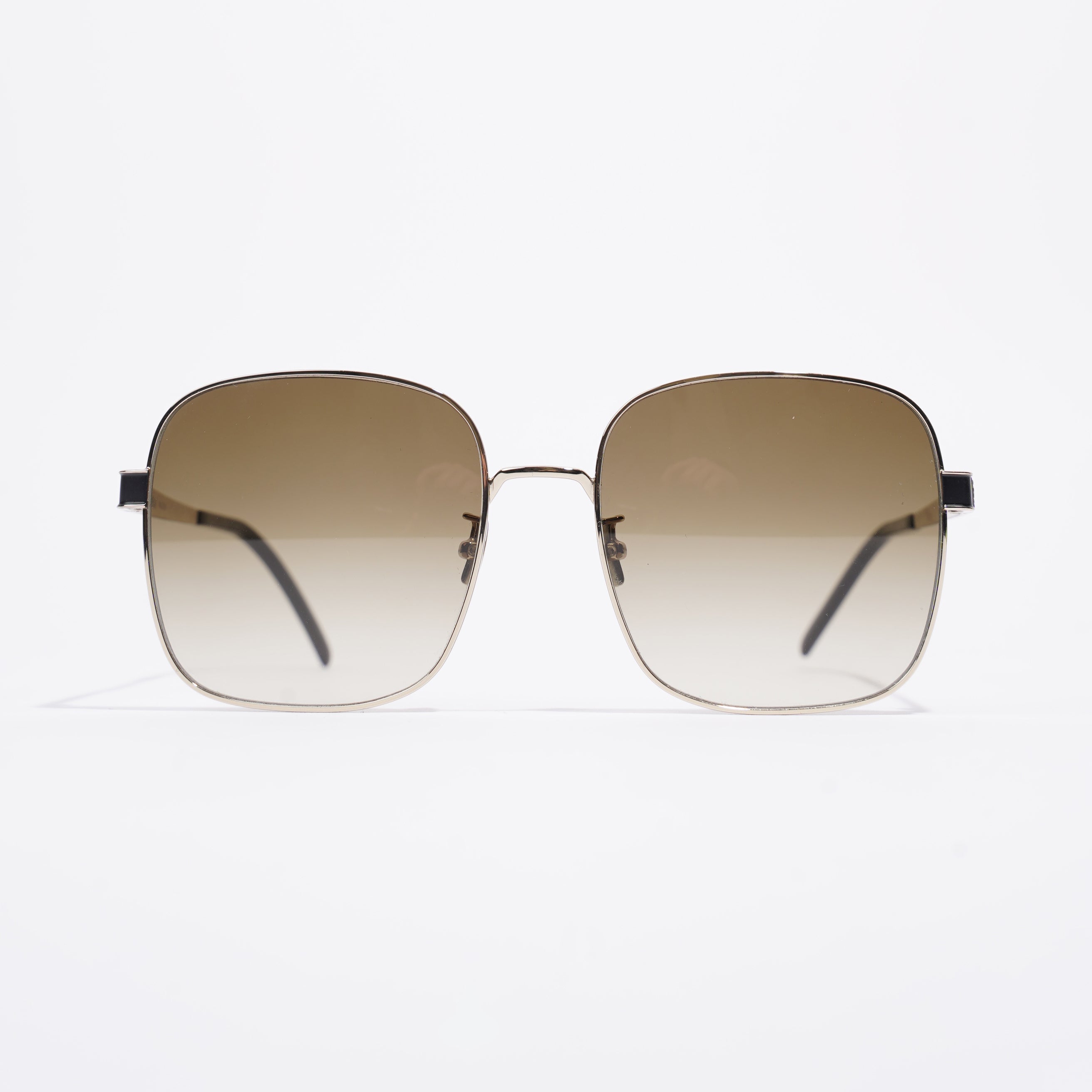 Saint Laurent Square Sunglasses Gold / Black / Brown Gradient Base Metal 60mm 19mm