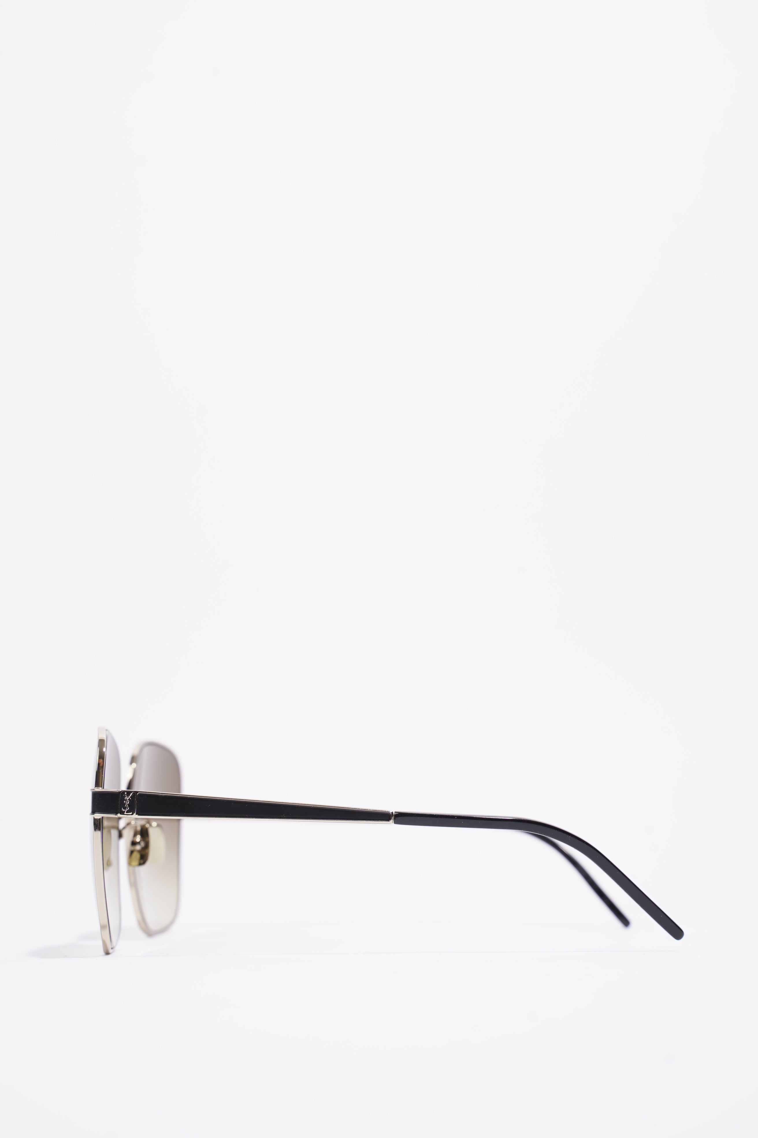 Saint Laurent Square Sunglasses Gold / Black / Brown Gradient Base Metal 60mm 19mm