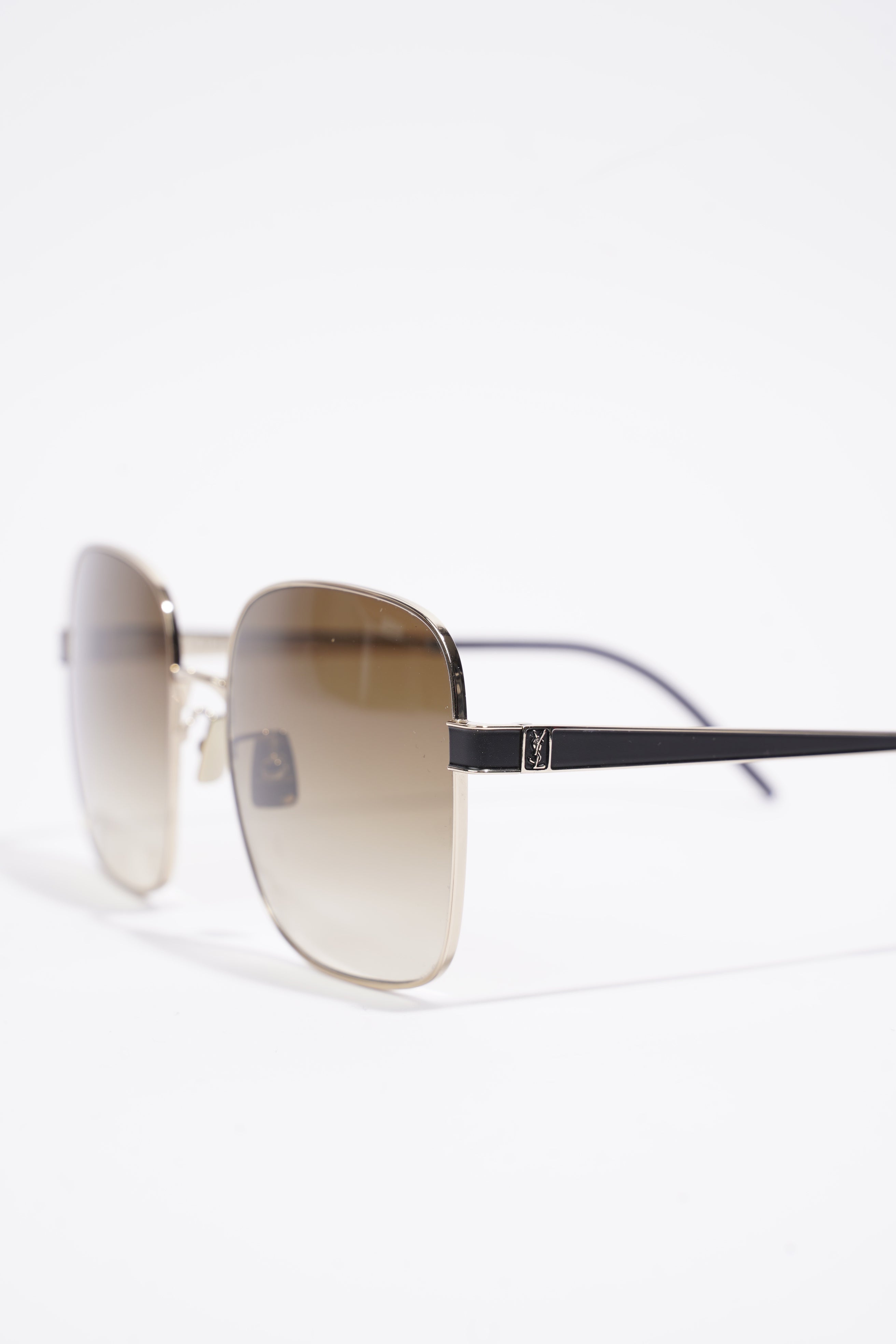 Saint Laurent Square Sunglasses Gold / Black / Brown Gradient Base Metal 60mm 19mm