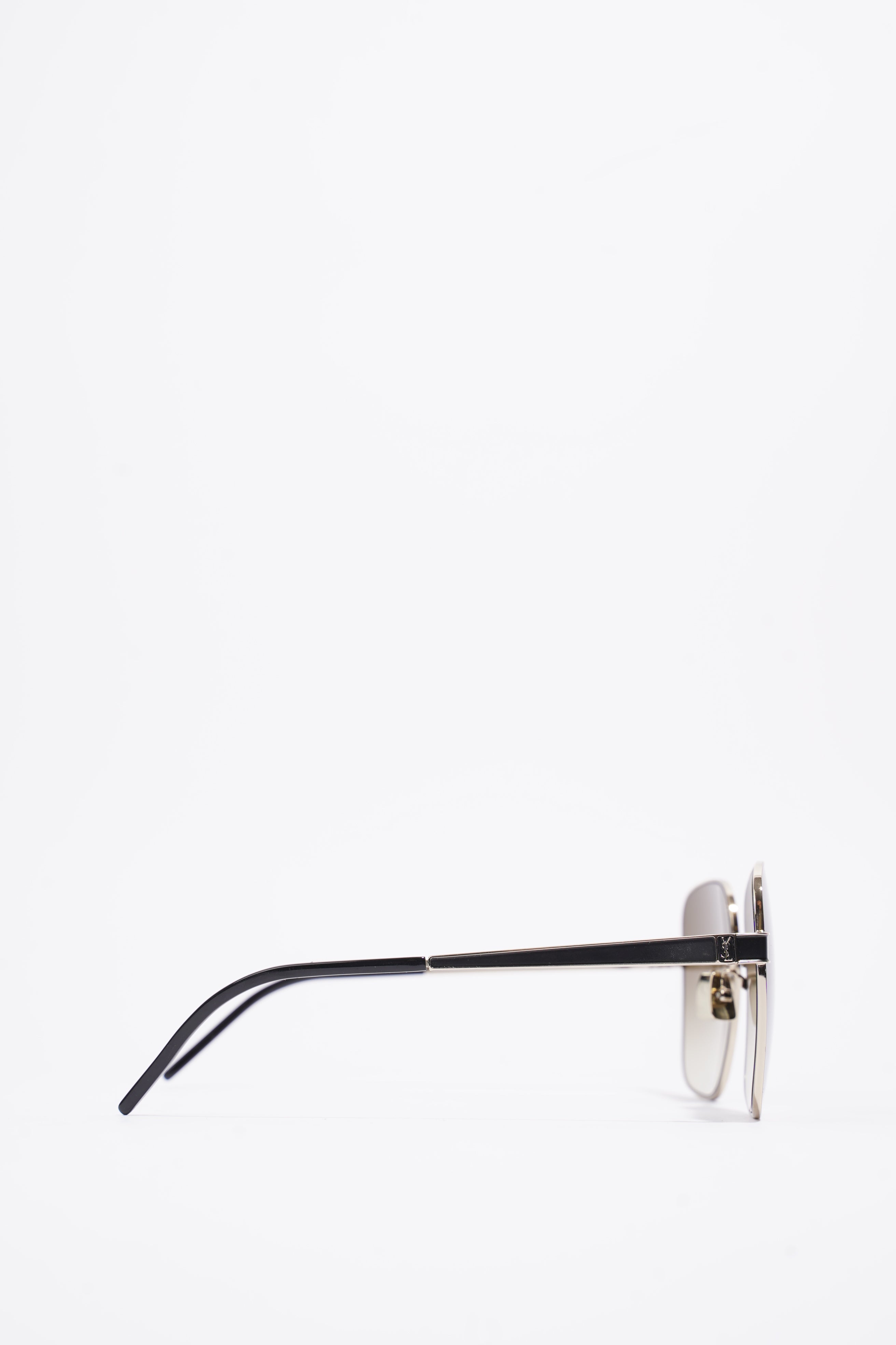 Saint Laurent Square Sunglasses Gold / Black / Brown Gradient Base Metal 60mm 19mm