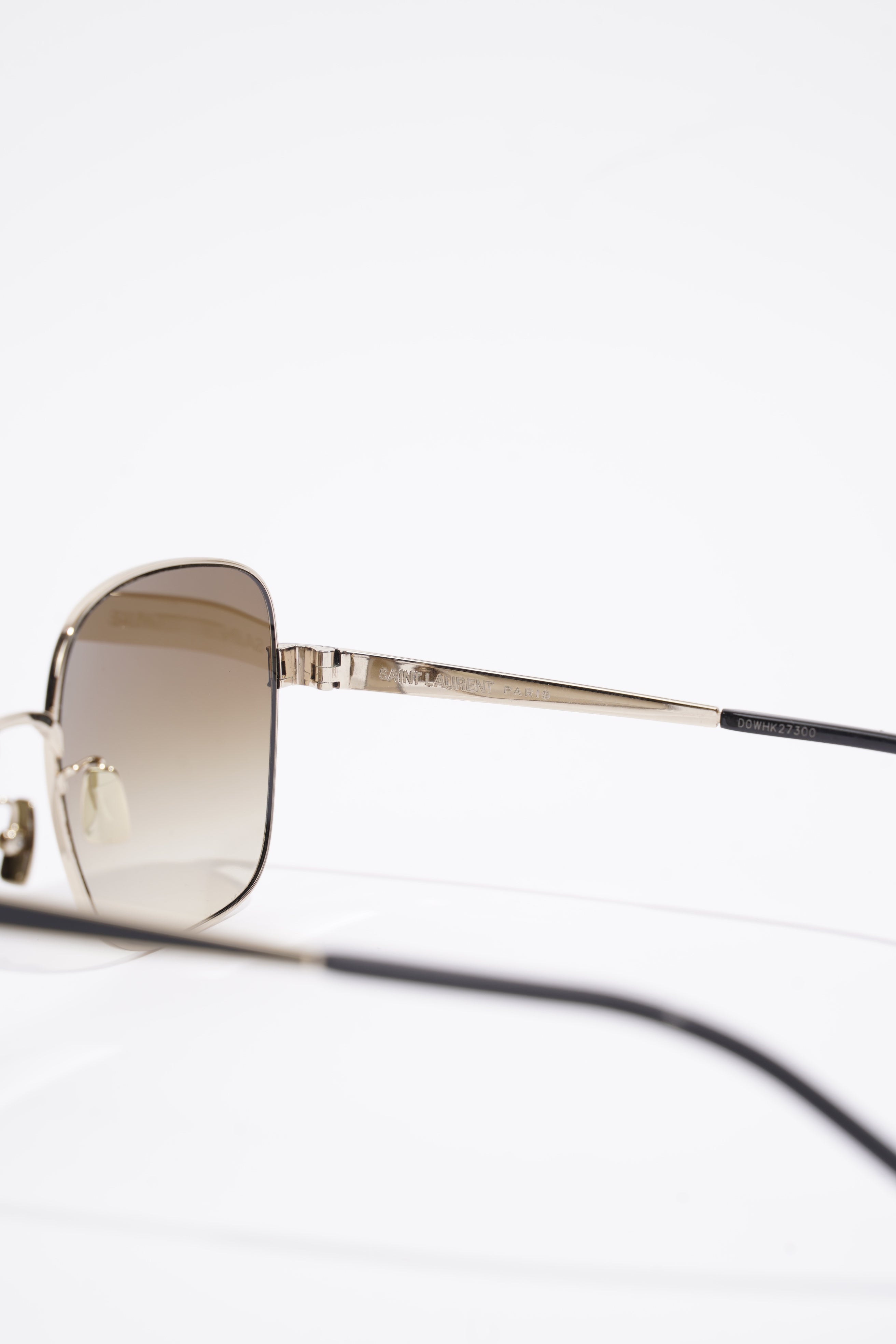 Saint Laurent Square Sunglasses Gold / Black / Brown Gradient Base Metal 60mm 19mm