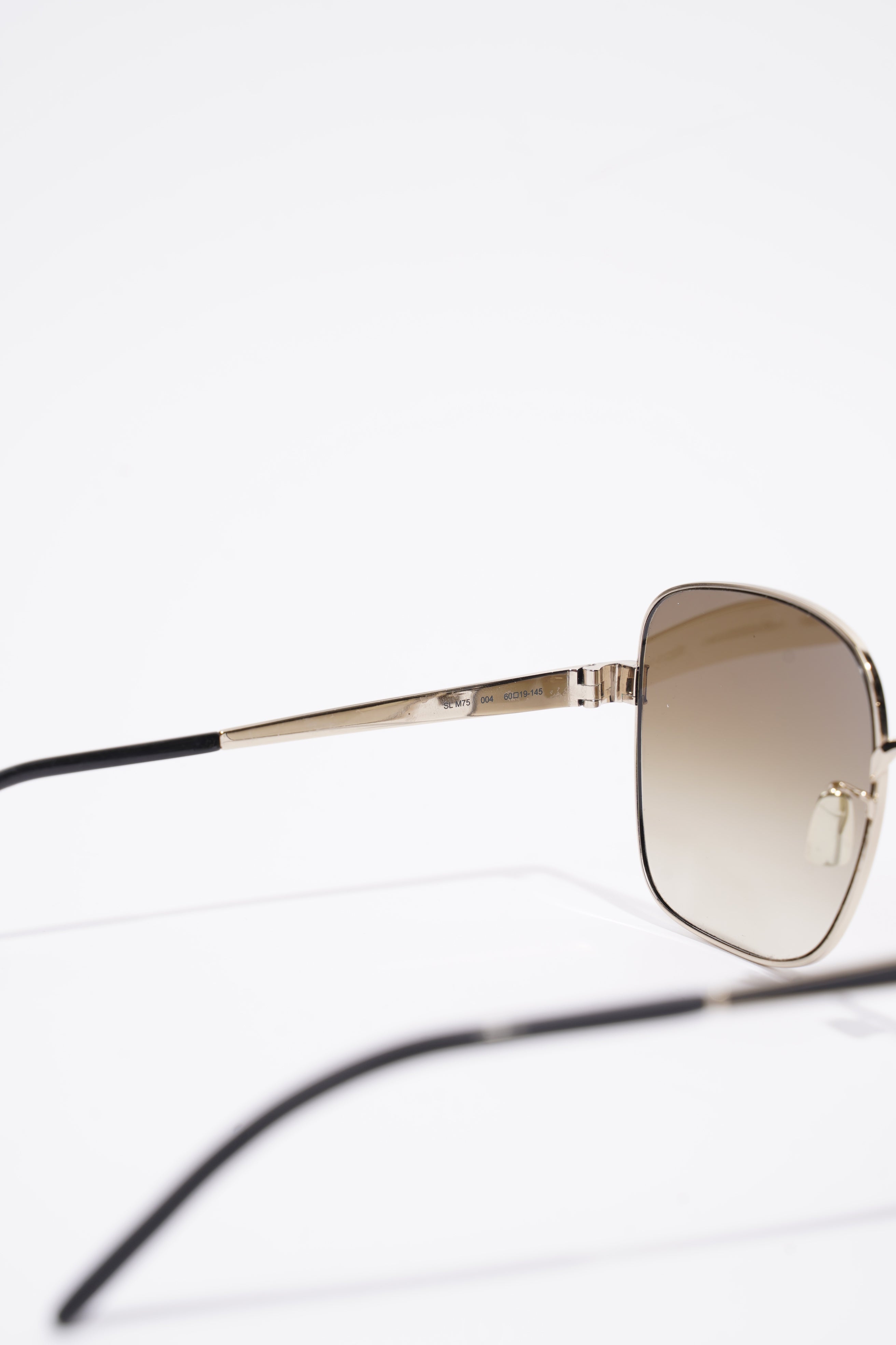 Saint Laurent Square Sunglasses Gold / Black / Brown Gradient Base Metal 60mm 19mm