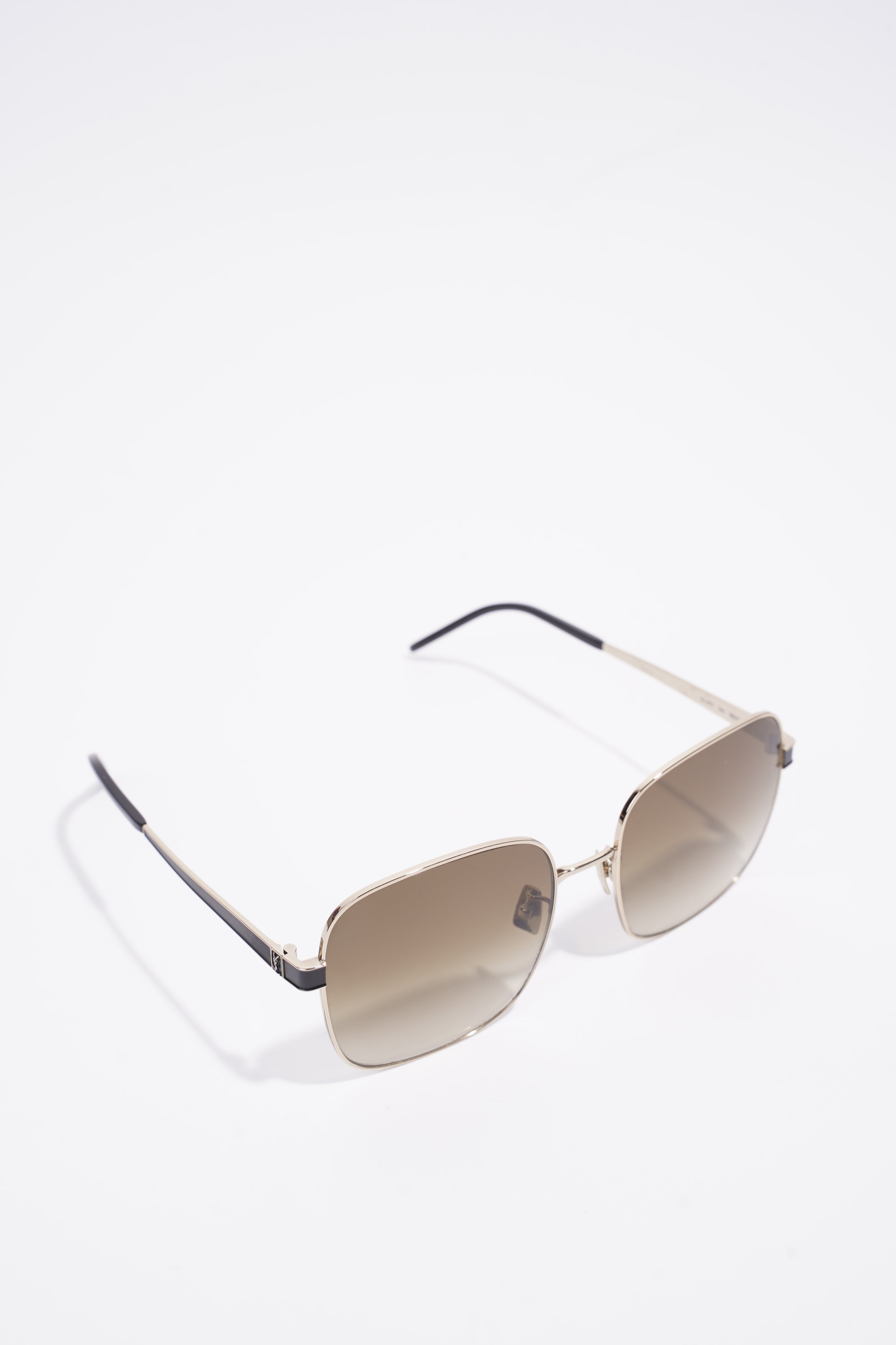 Saint Laurent Square Sunglasses Gold / Black / Brown Gradient Base Metal 60mm 19mm
