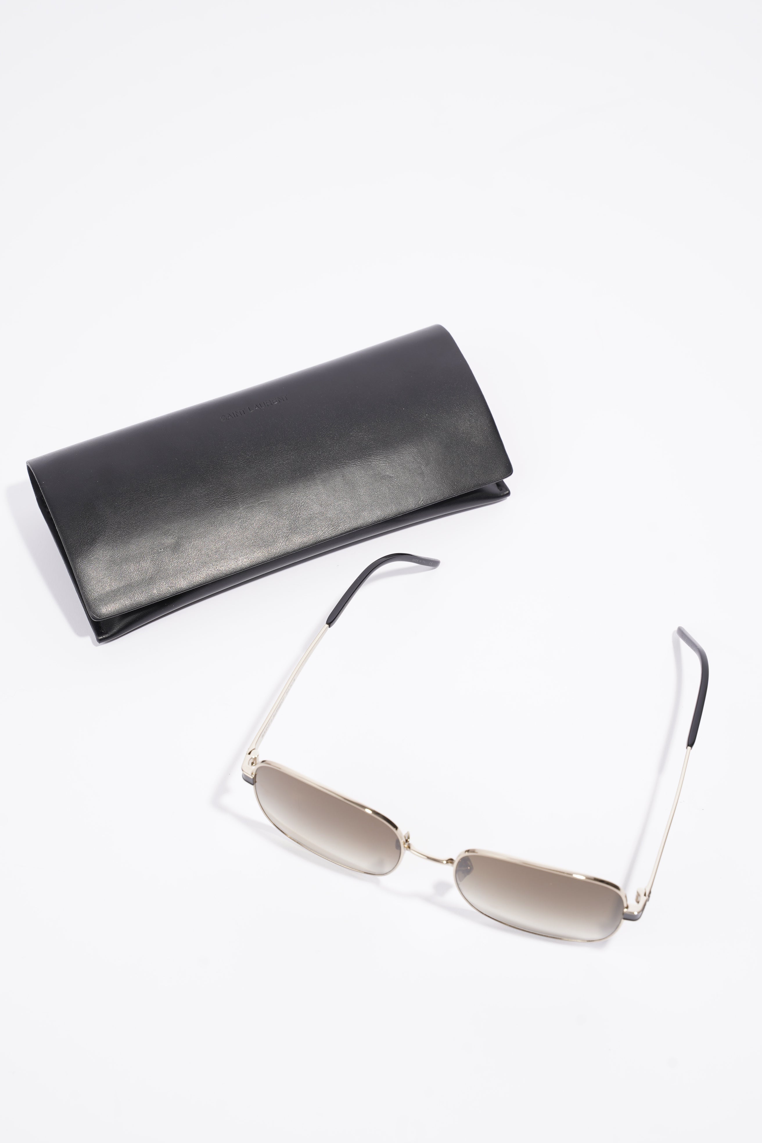Saint Laurent Square Sunglasses Gold / Black / Brown Gradient Base Metal 60mm 19mm