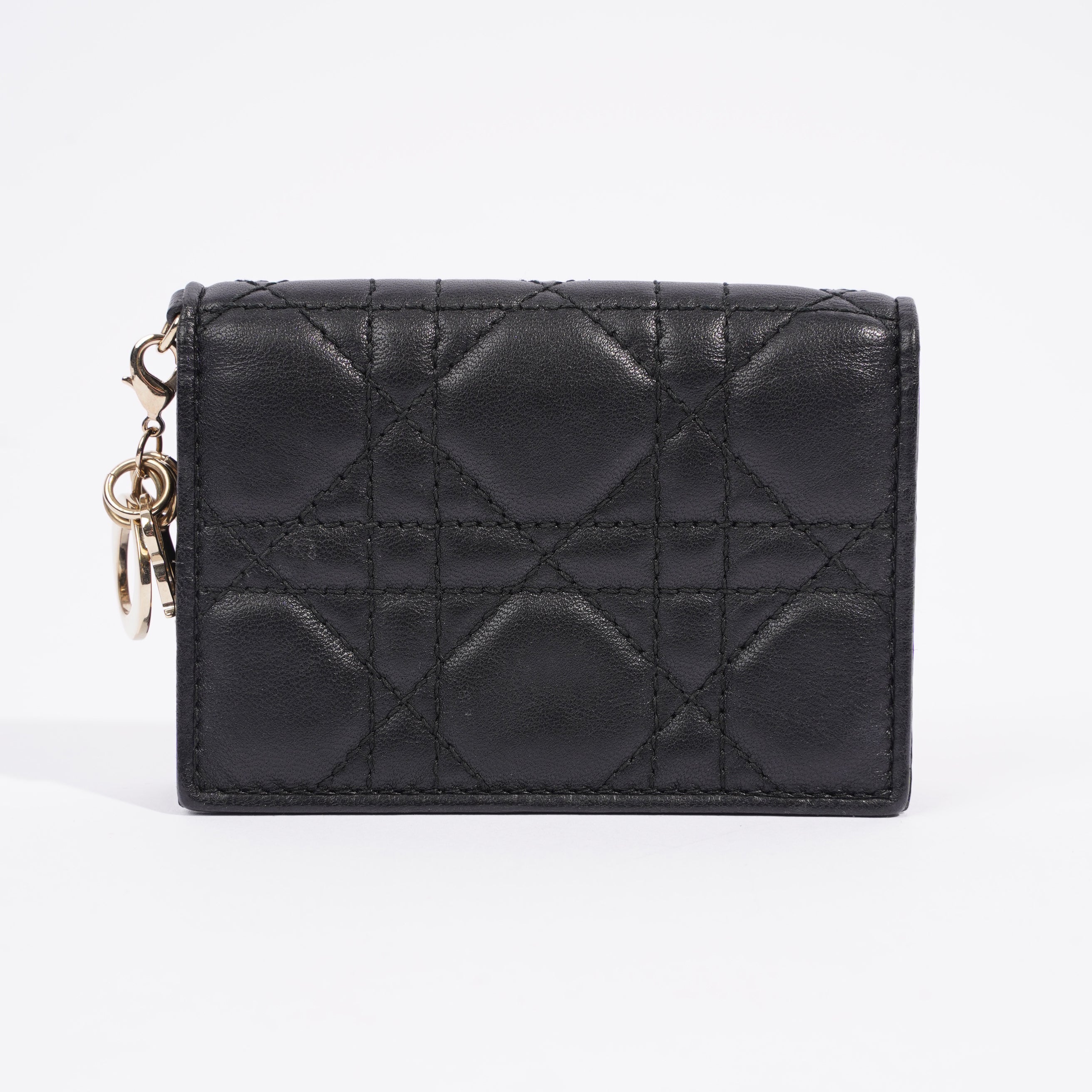 Christian Dior Lady Dior Flap Card Holder Black Lambskin Leather