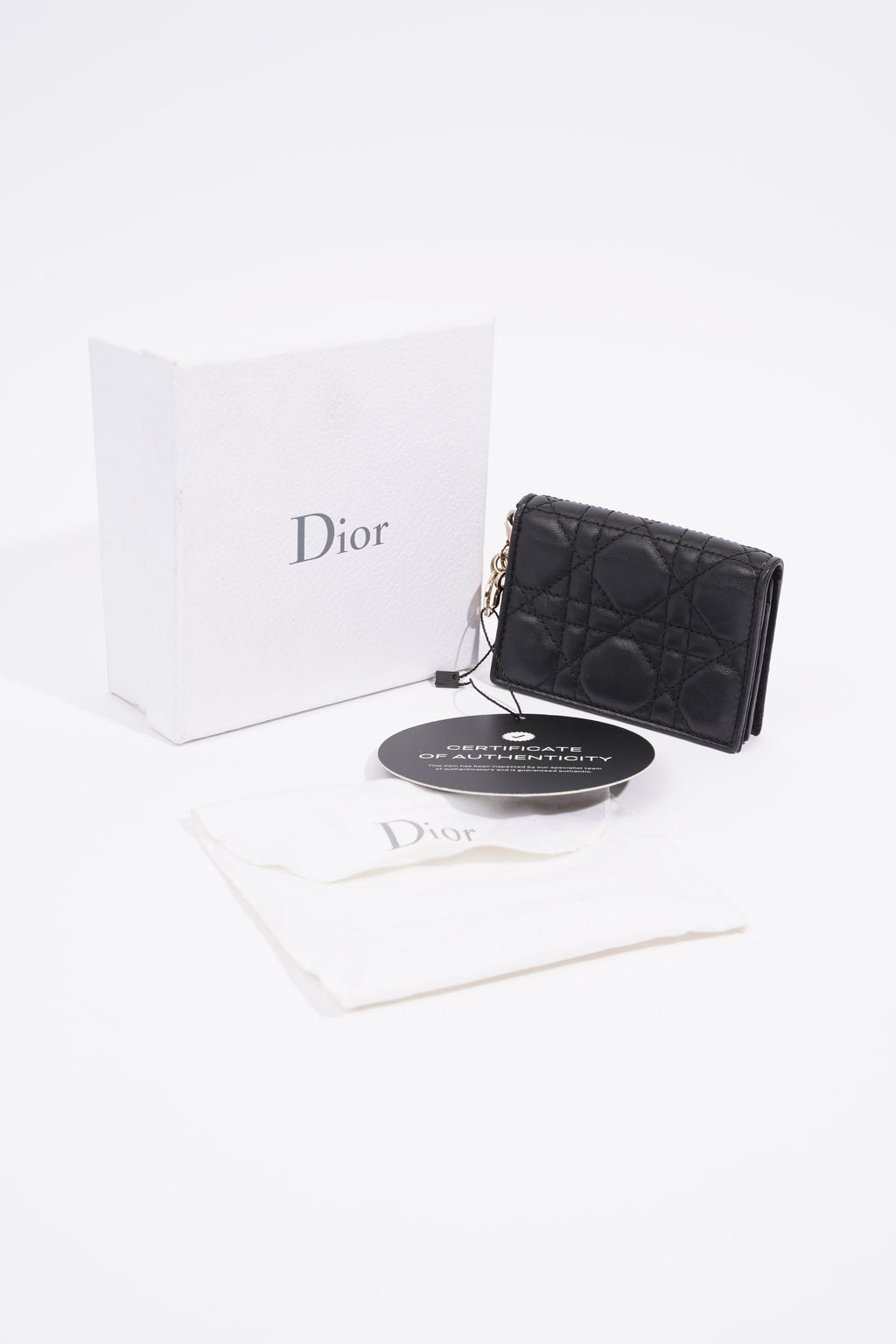 Christian Dior Lady Dior Flap Card Holder Black Lambskin Leather