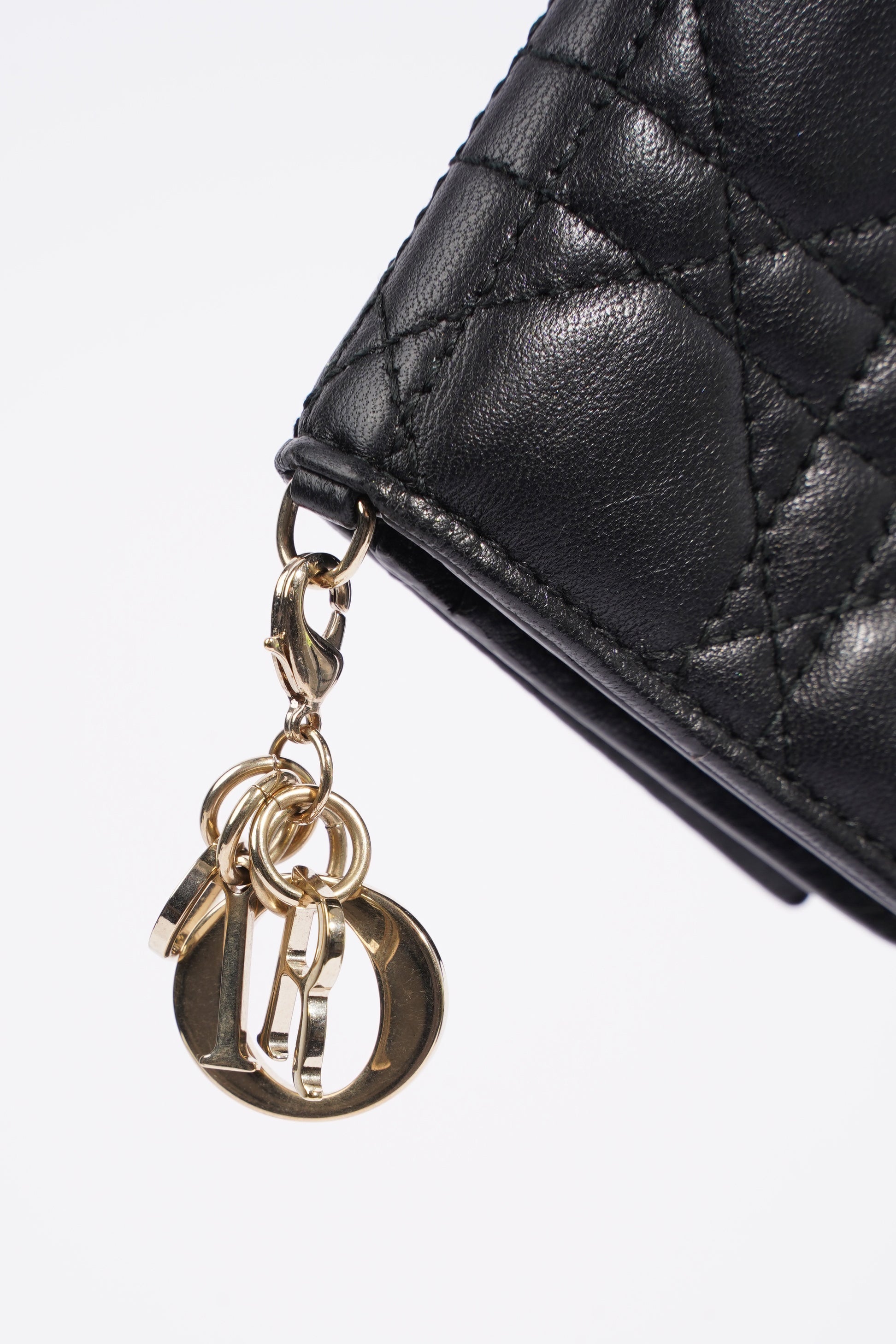 Christian Dior Lady Dior Flap Card Holder Black Lambskin Leather