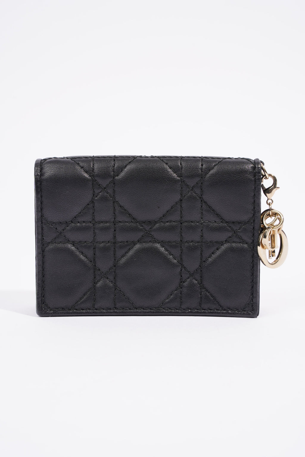 Christian Dior Lady Dior Flap Card Holder Black Lambskin Leather