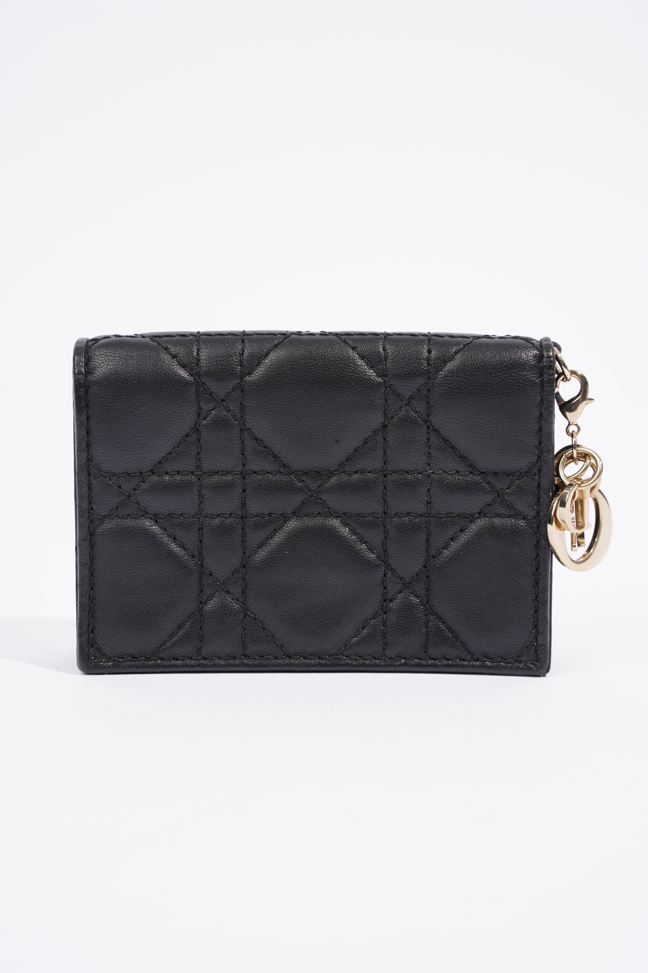Christian Dior Lady Dior Flap Card Holder Black Lambskin Leather