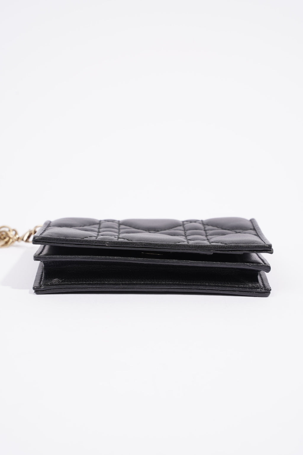 Christian Dior Lady Dior Flap Card Holder Black Lambskin Leather