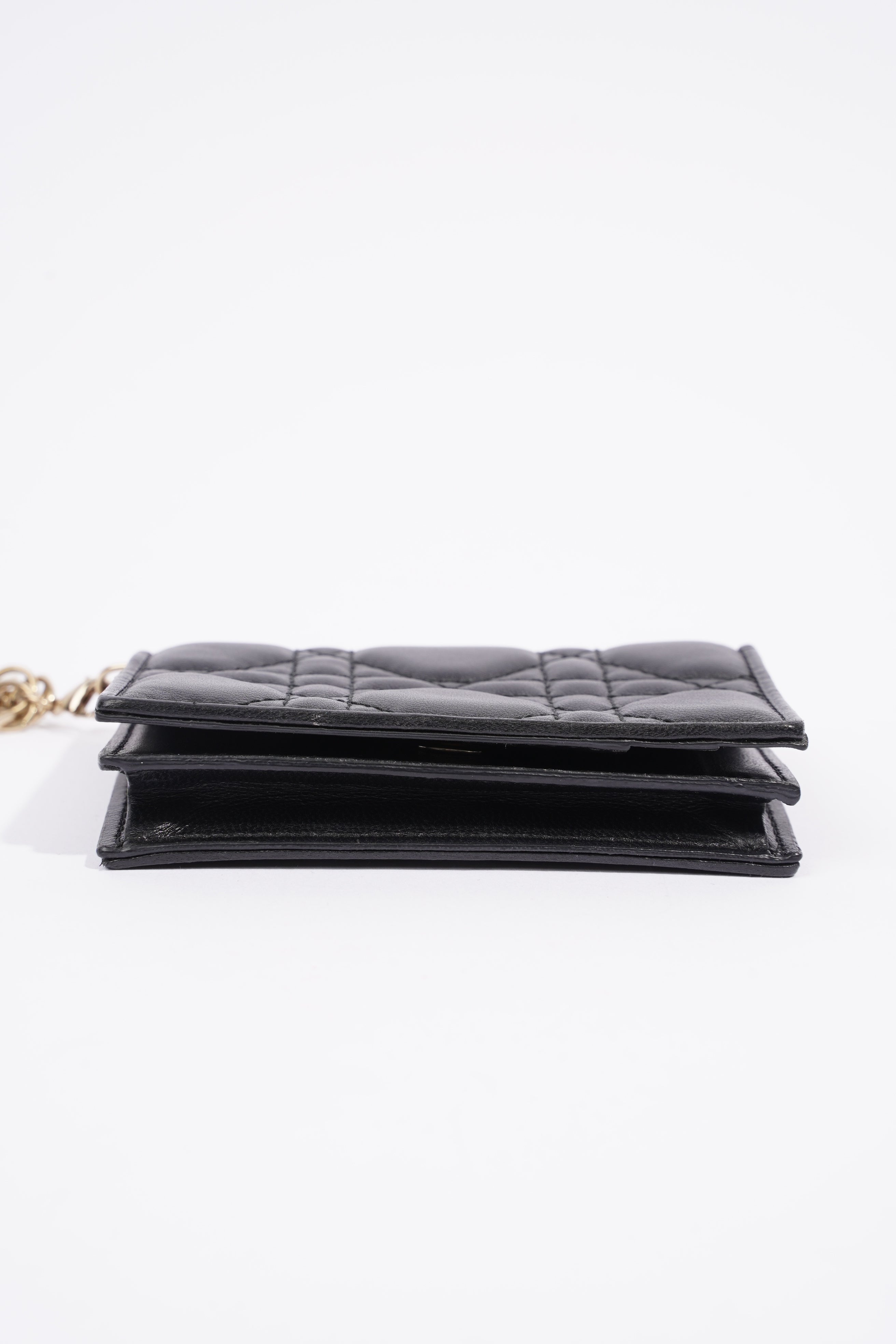 Christian Dior Lady Dior Flap Card Holder Black Lambskin Leather