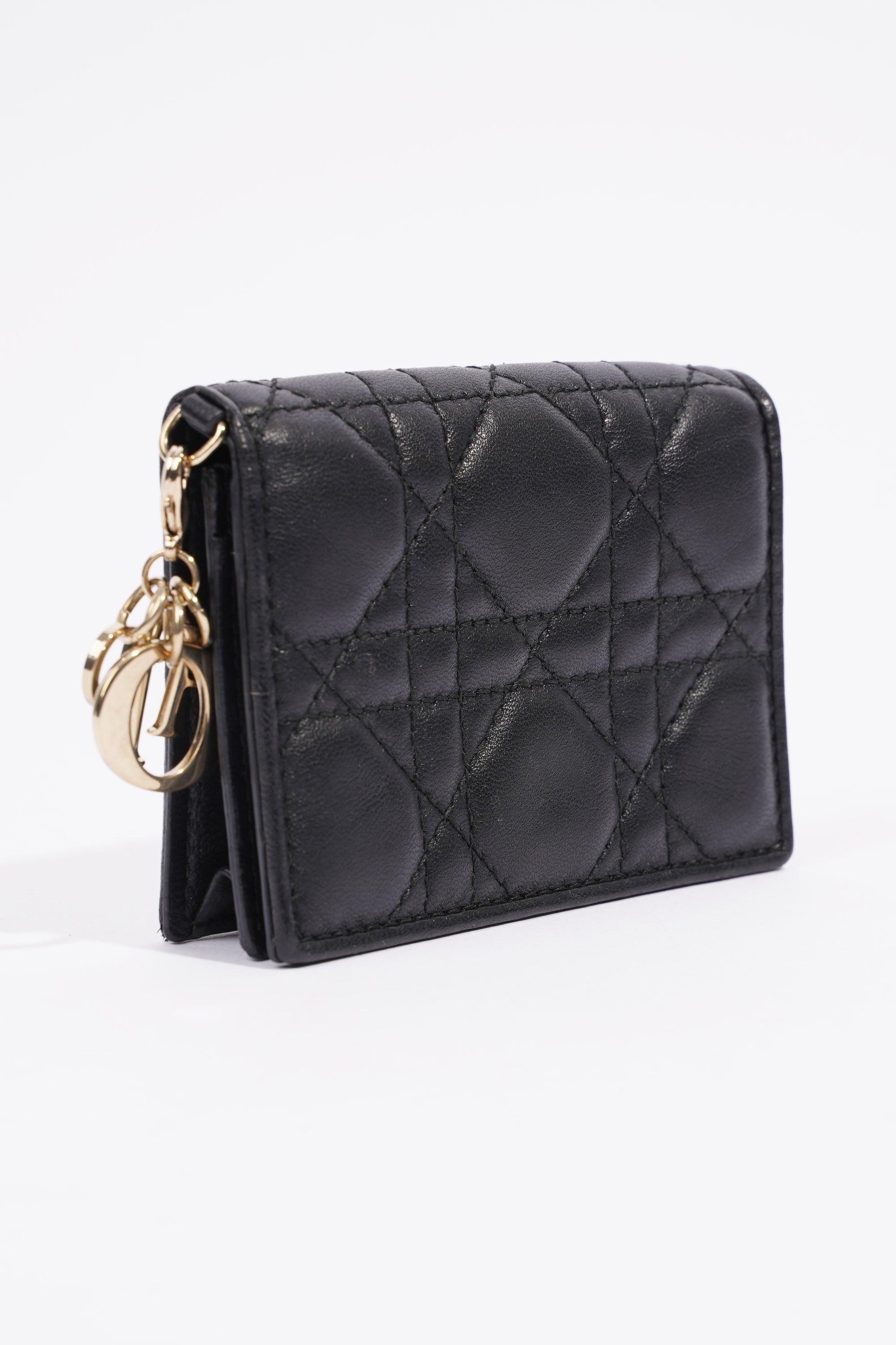 Christian Dior Lady Dior Flap Card Holder Black Lambskin Leather