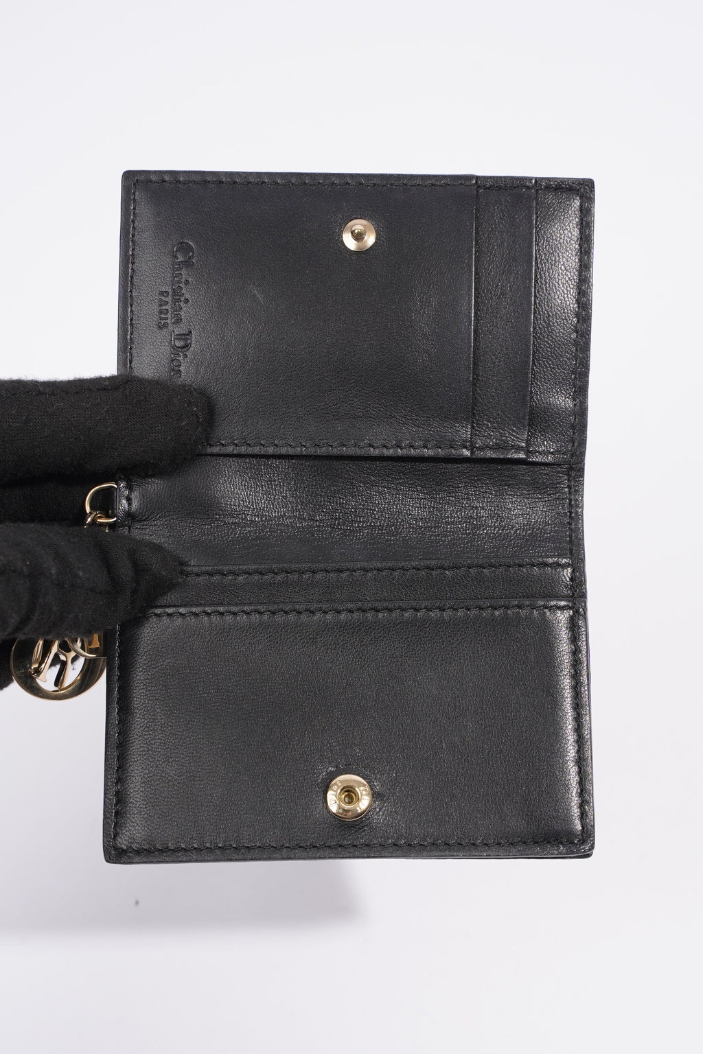Christian Dior Lady Dior Flap Card Holder Black Lambskin Leather