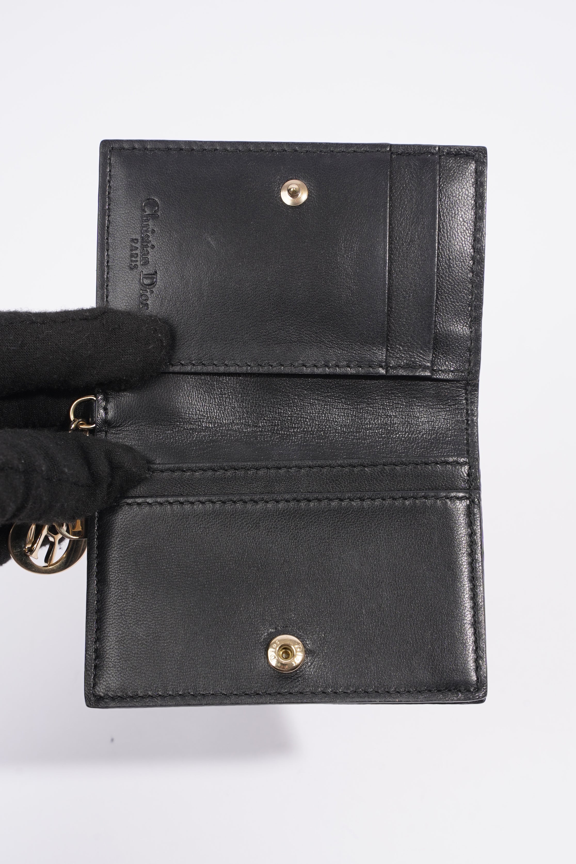 Christian Dior Lady Dior Flap Card Holder Black Lambskin Leather