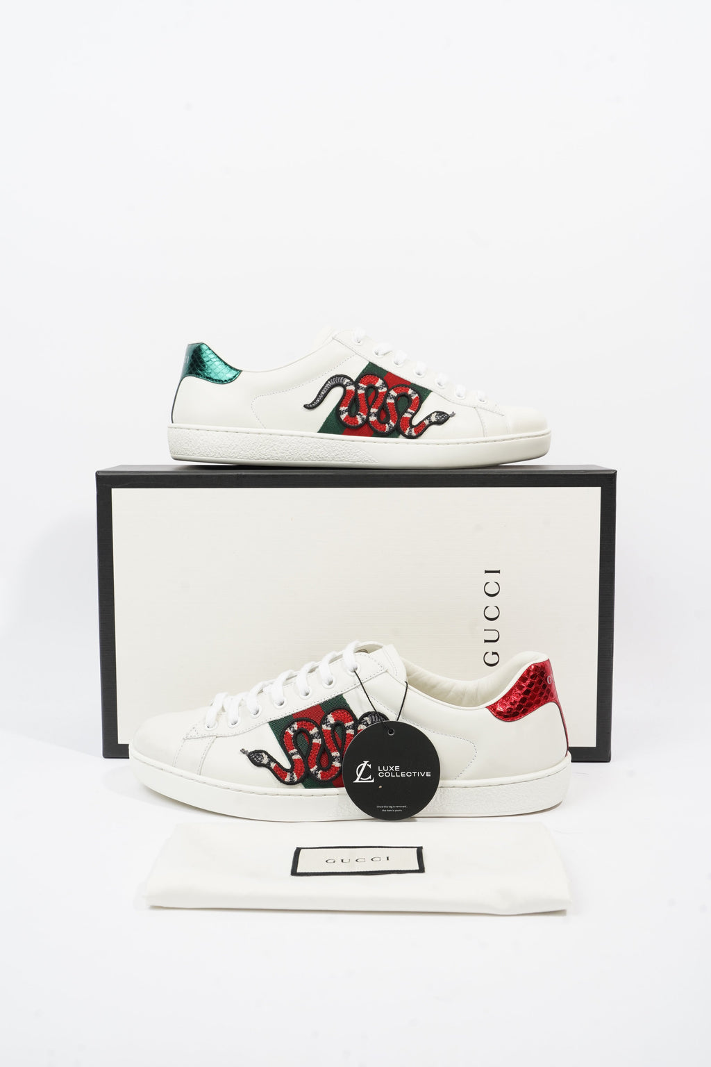 Gucci Ace Arg Snake White / Red / Green Leather EU 42.5 UK 8.5